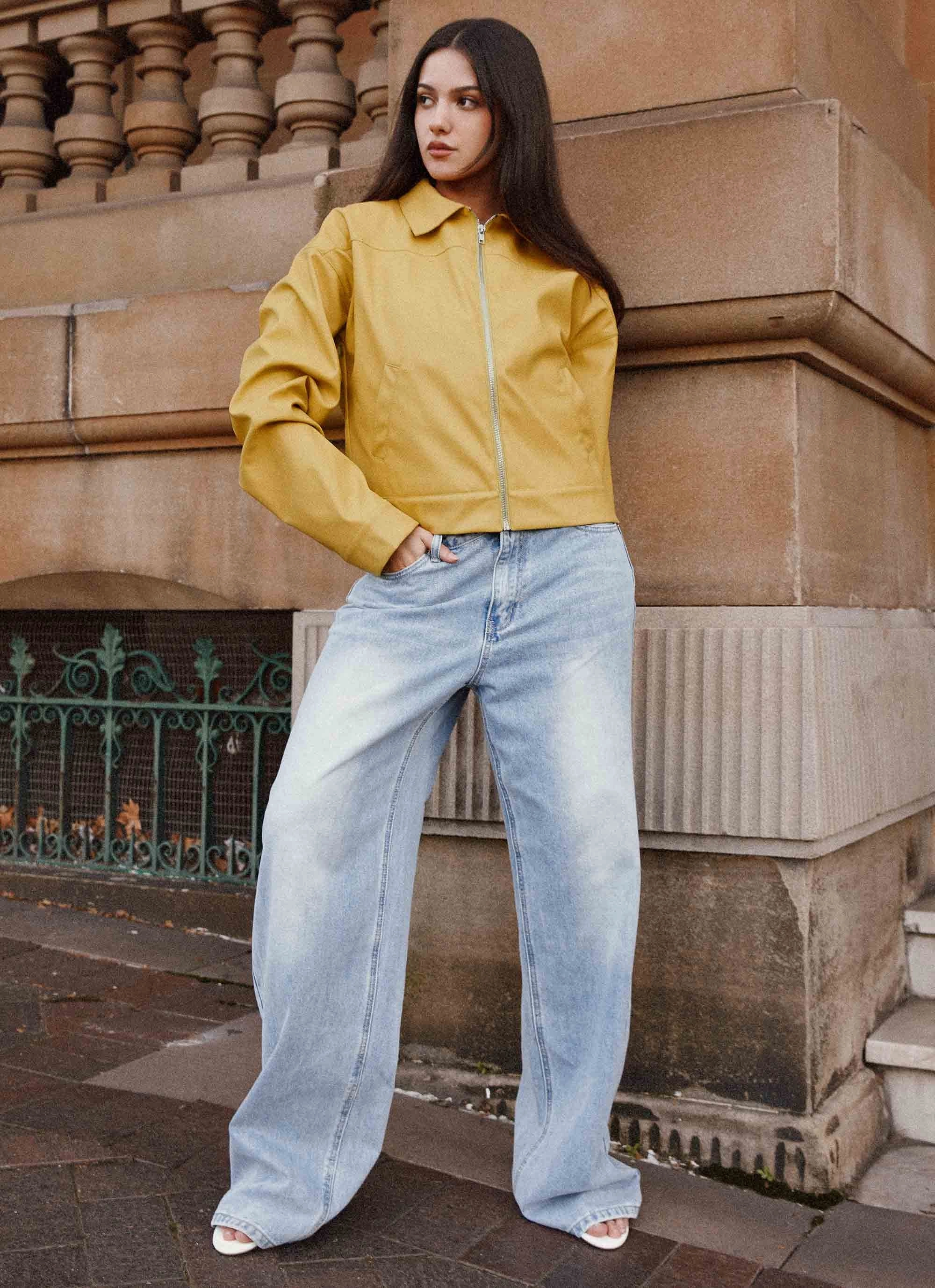 Modern Minimal Adjustable Fit Design Elara Oversized Jacket - Yellow