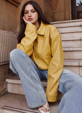 Reinforced Shoulder Protection QuiltedPattern Elara Oversized Jacket - Yellow