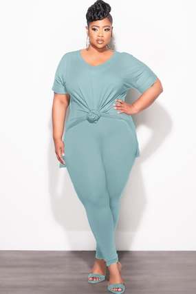 Final Sale Plus Size 2pc V-Neck Tunic Top and Matching Legging Set in Blue Grey ThermalRegulatingLining Multi-way wear