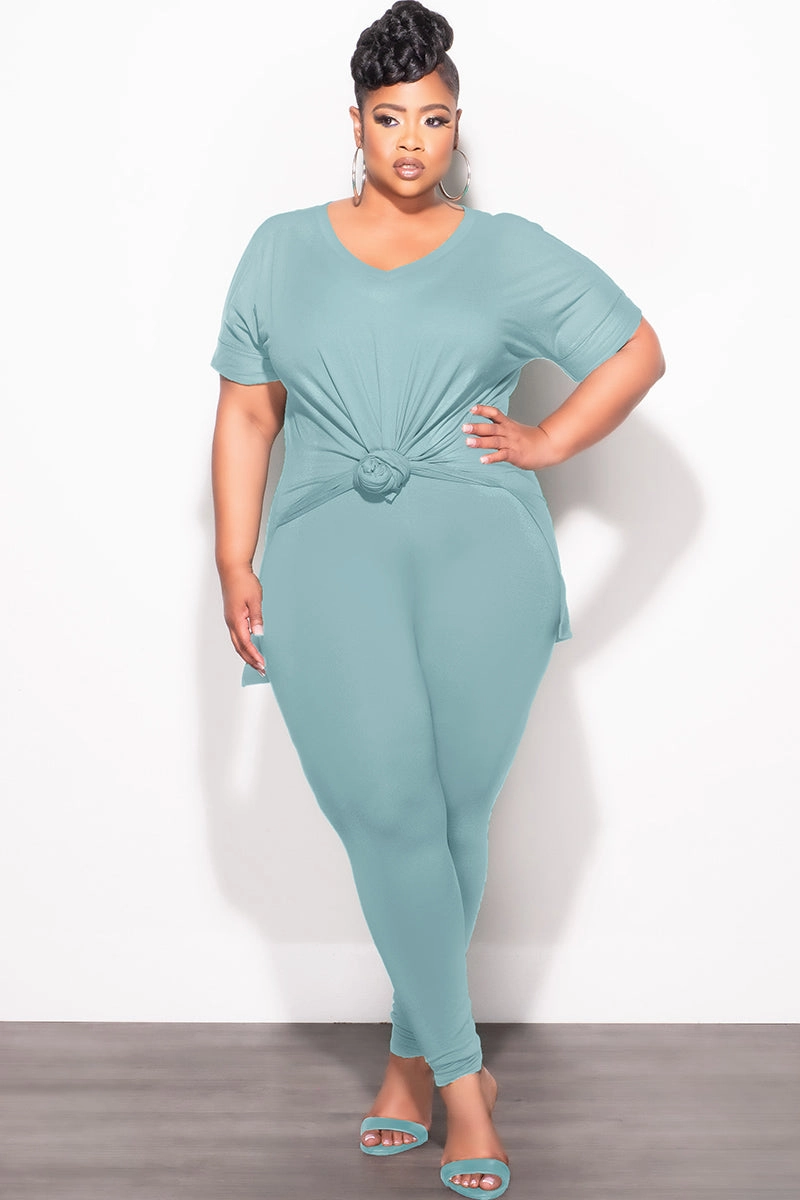 Final Sale Plus Size 2pc V-Neck Tunic Top and Matching Legging Set in Blue Grey ThermalRegulatingLining Multi-way wear