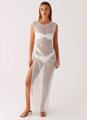 Maeva Maxi Dress - White Subtle-Print Airy Base