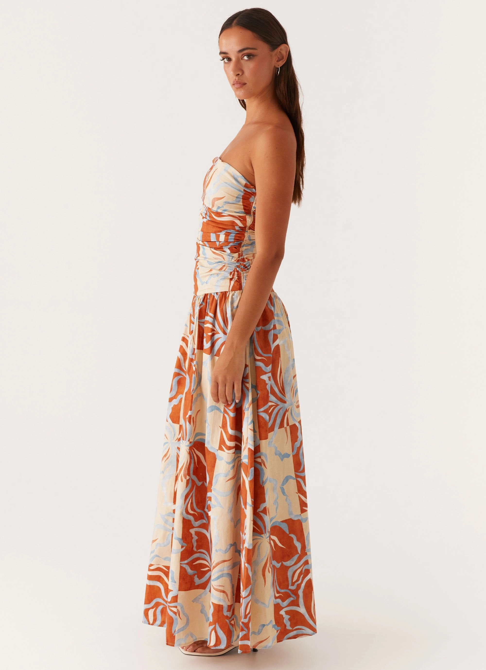 Stain-Resistant Carmel Maxi Dress - Orange Blue Floral