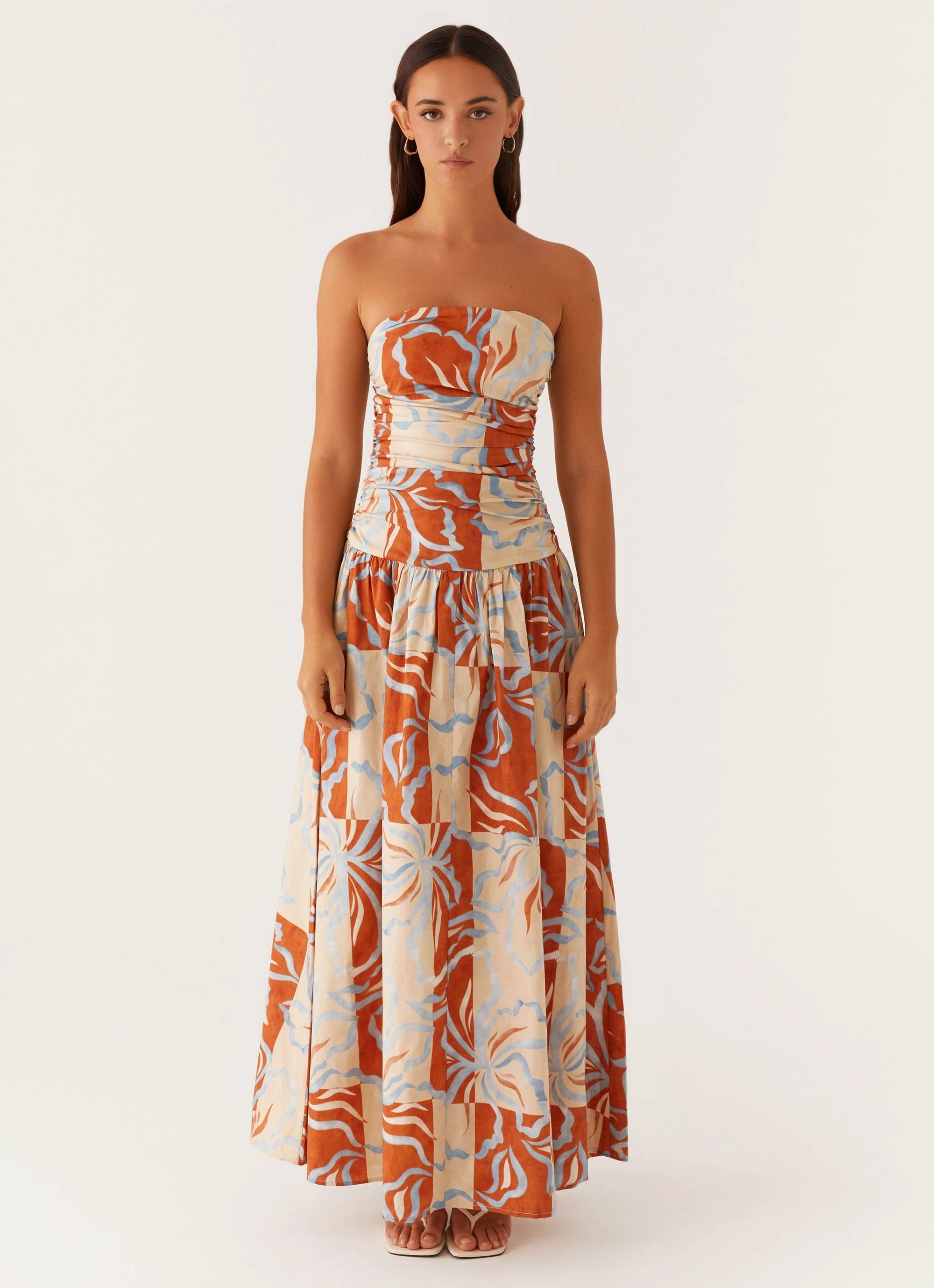 Carmel Maxi Dress - Orange Blue Floral Daily Essential