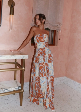 Chic boho dress Carmel Maxi Dress - Orange Blue Floral