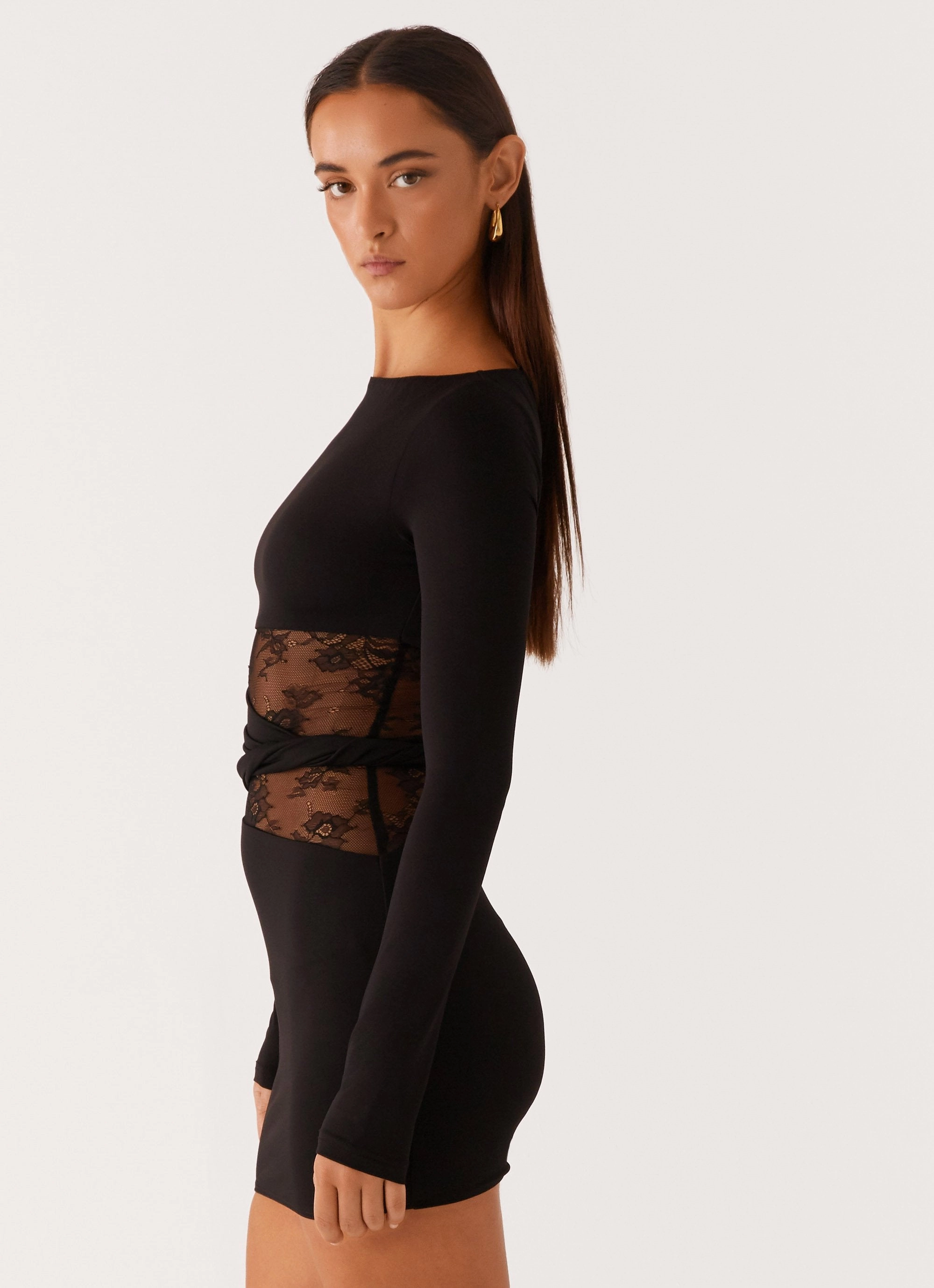 Chill Fashion Echo Long Sleeve Mini Dress - Black