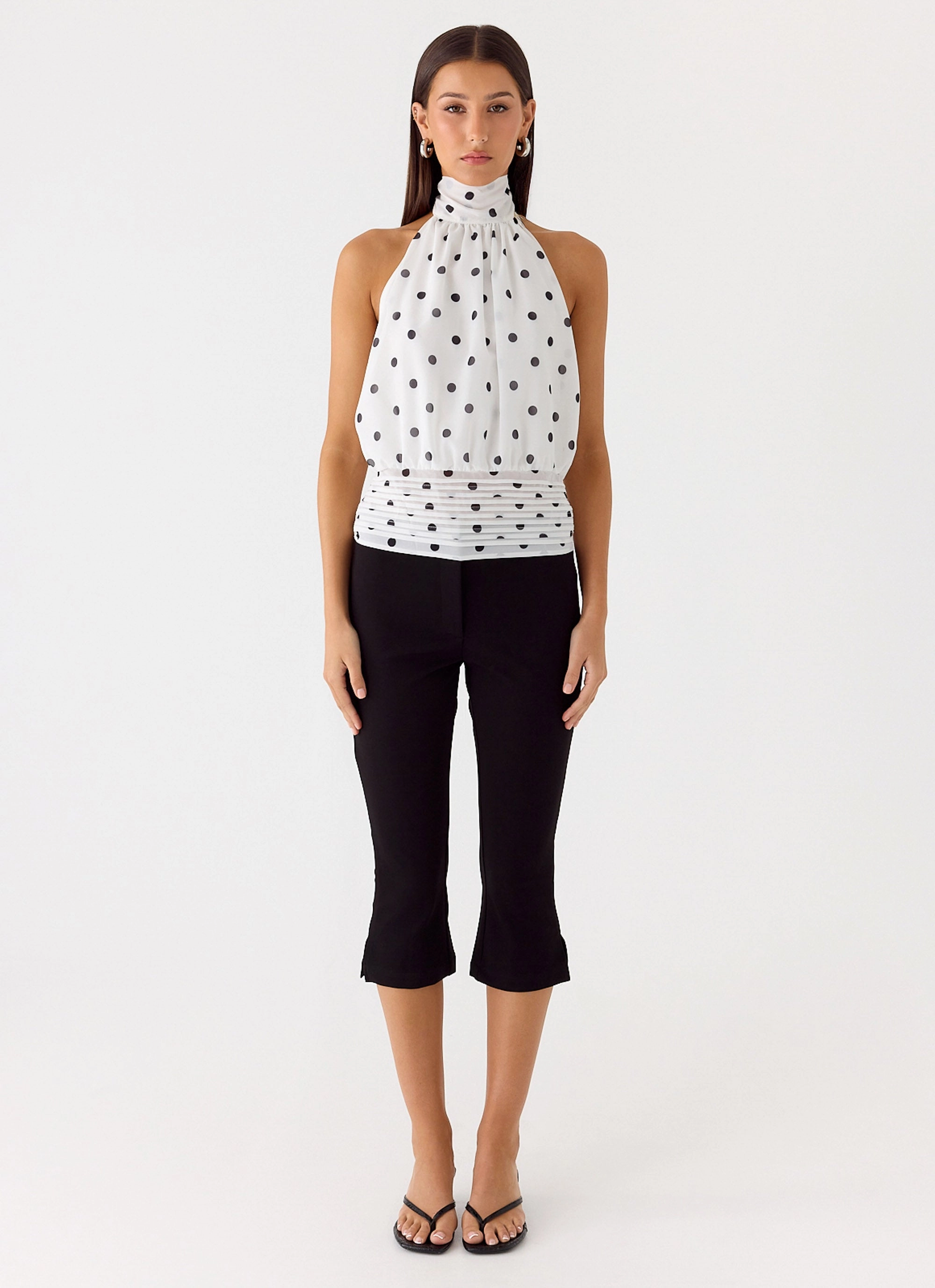 Willow Chiffon Top - White Polkadot Stretch Fit