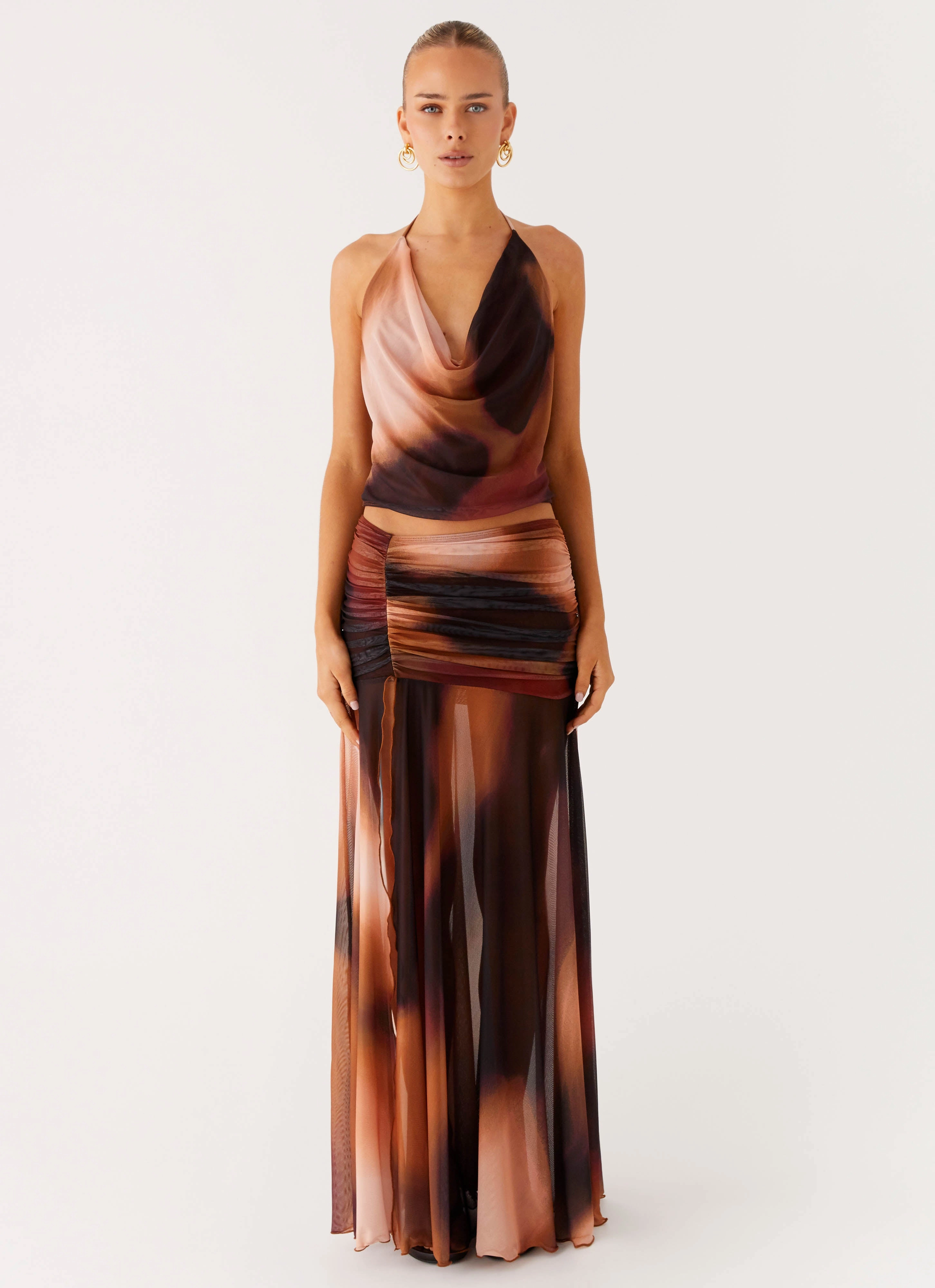 Stargazer Mesh Cowl Top - Black Gradient Sleeveless Tee Durable Chainstitch