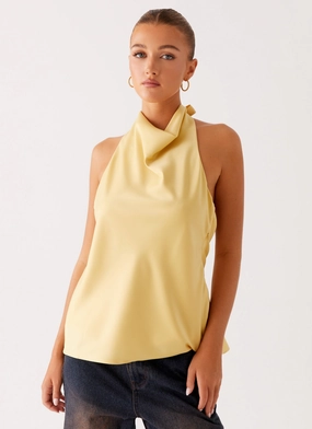 Compact Jacquard Weave NoRoll Hem Technology Carsen Halter Top - Yellow