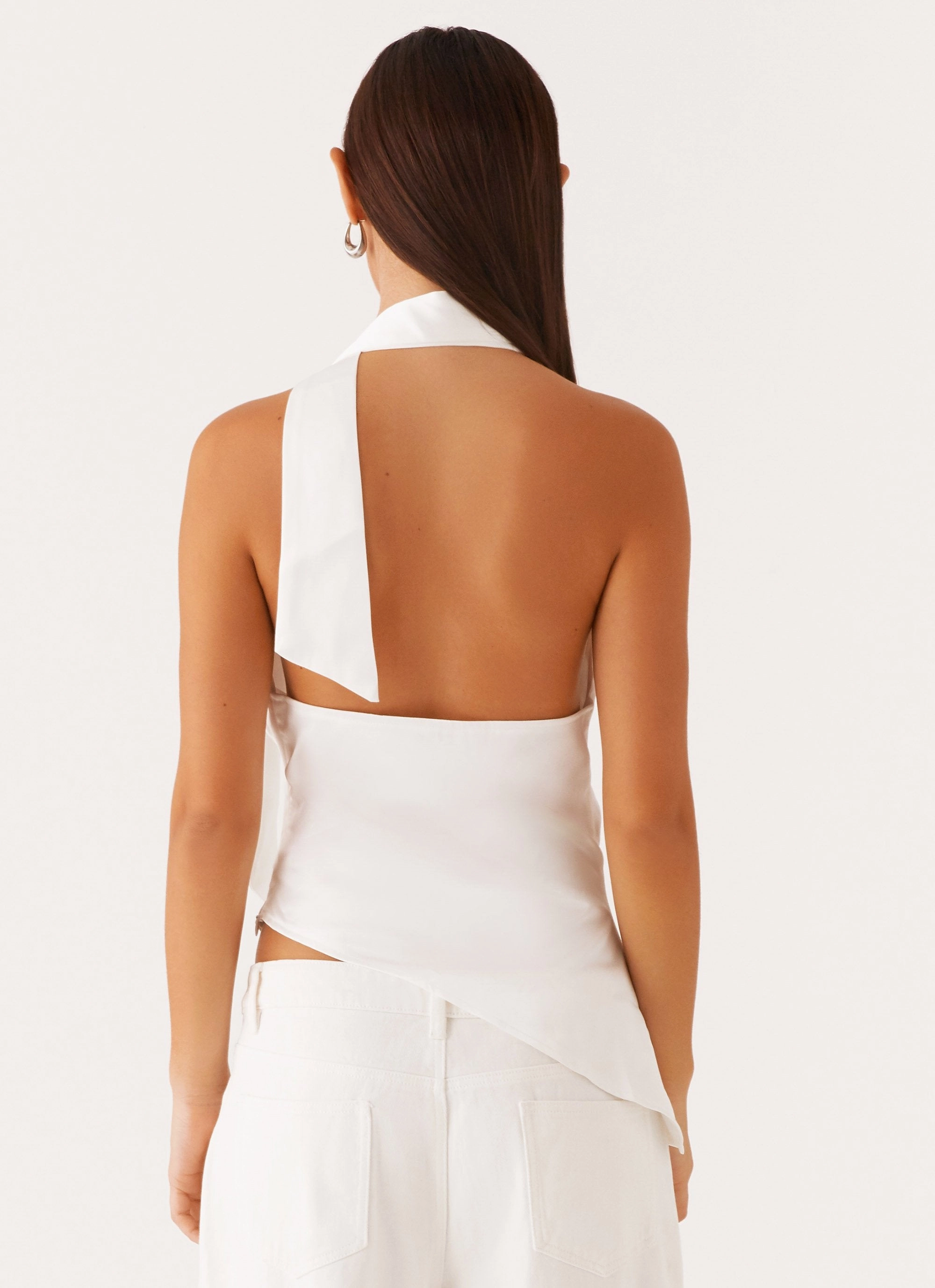 Nina Halterneck Scarf Top - White QuickDry Textile Breathable Microfiber