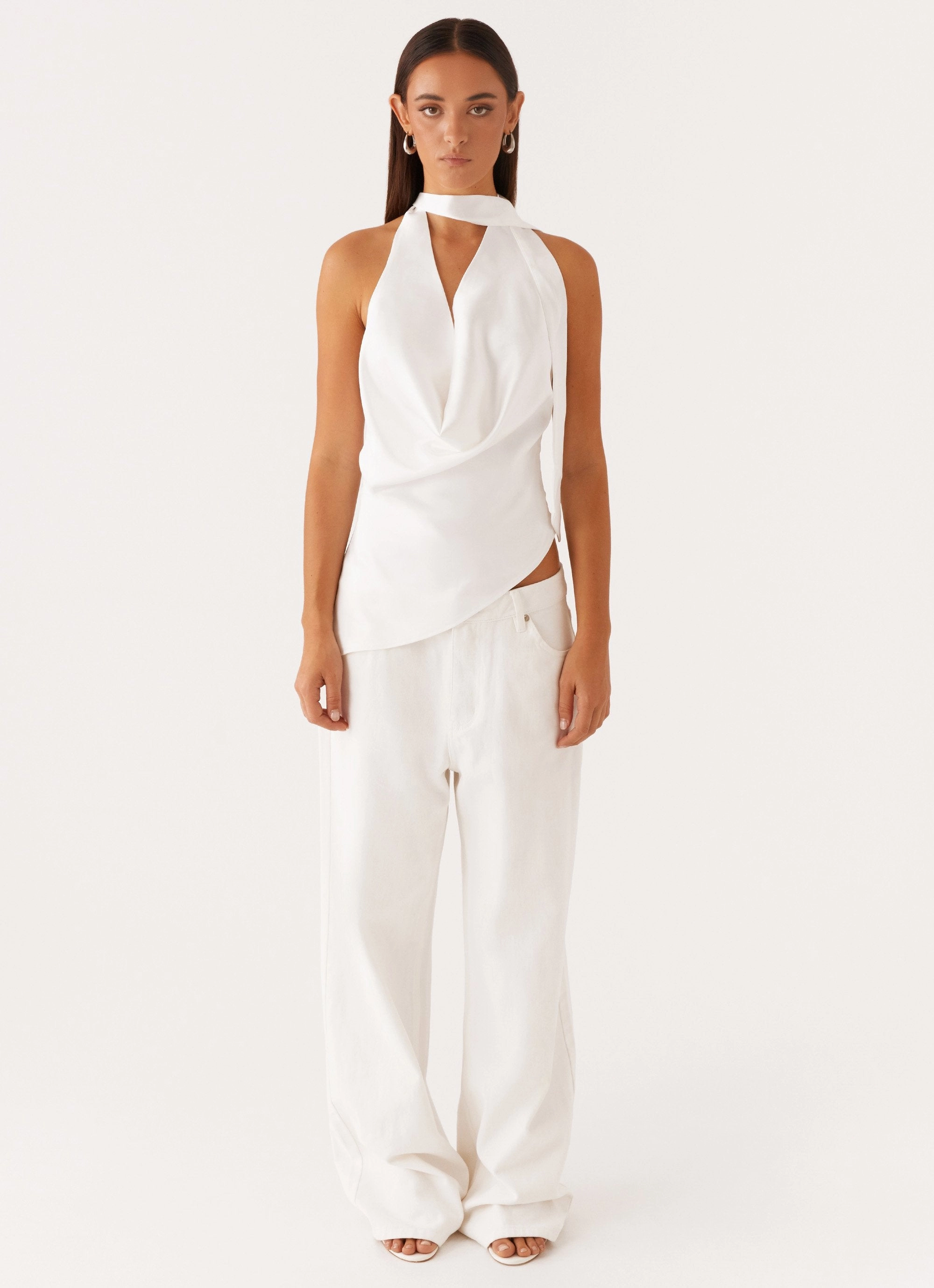 Nina Halterneck Scarf Top - White Yarn Dyed Stripes