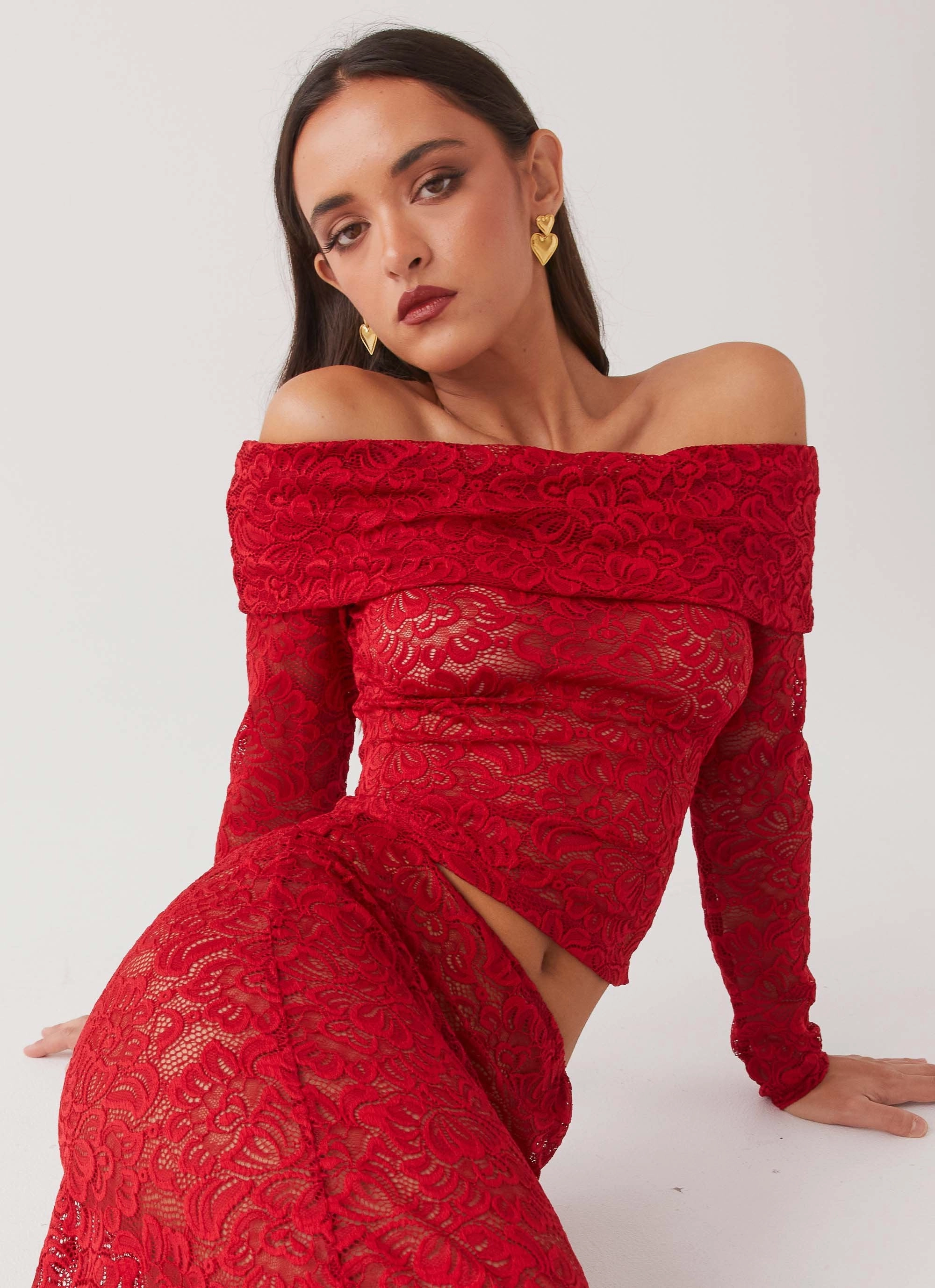 Zephyra Lace Long Sleeve Top - Red Bound Seam Edges