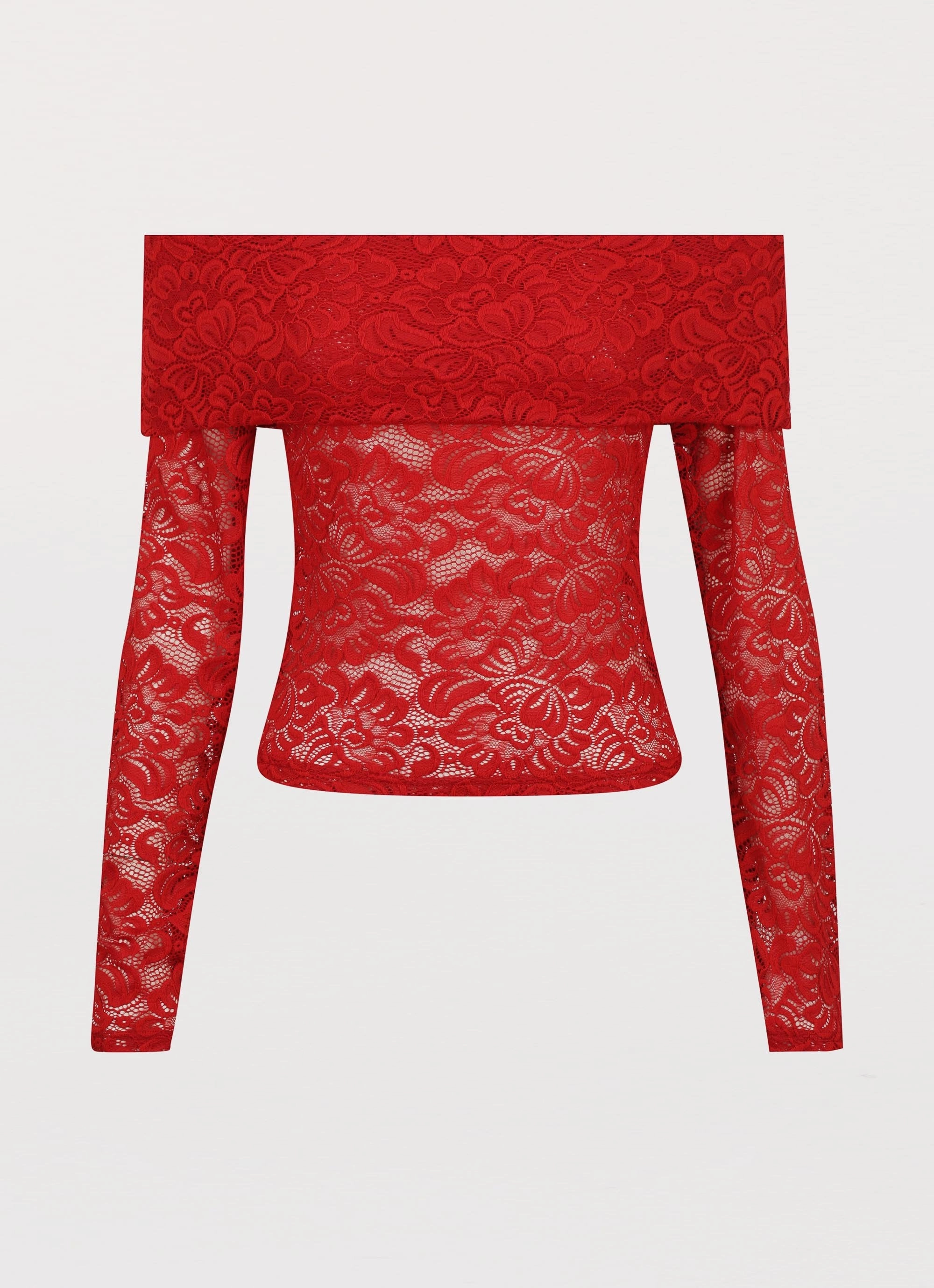 StretchFabric Zephyra Lace Long Sleeve Top - Red
