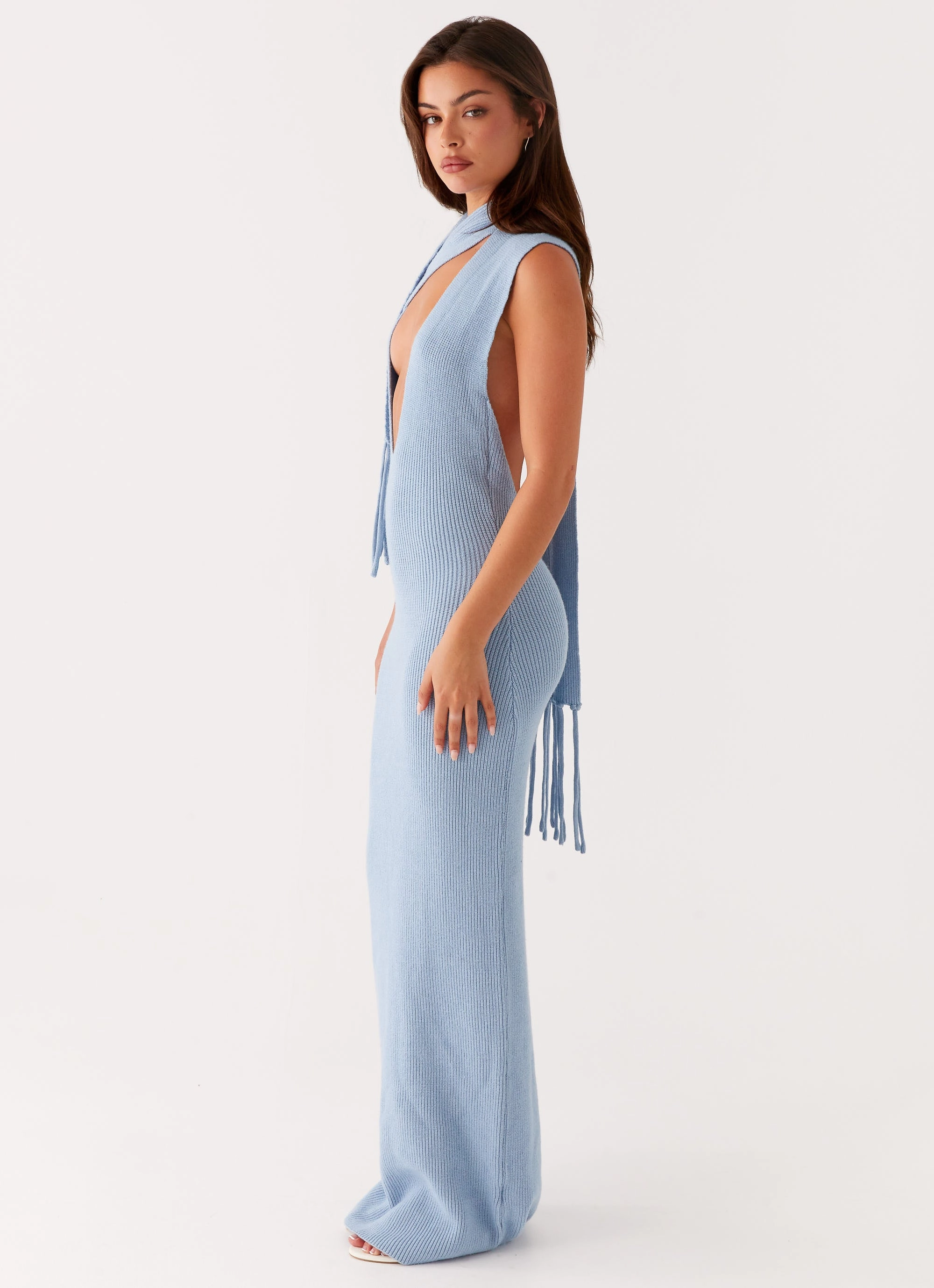 Raine Knit Maxi Dress - Blue Charming Style Satin Grace