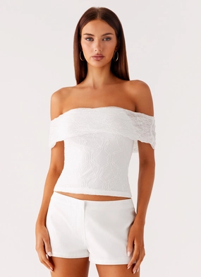 Tabby Off Shoulder Top - White MultiPocket Hidden Storage Pocket