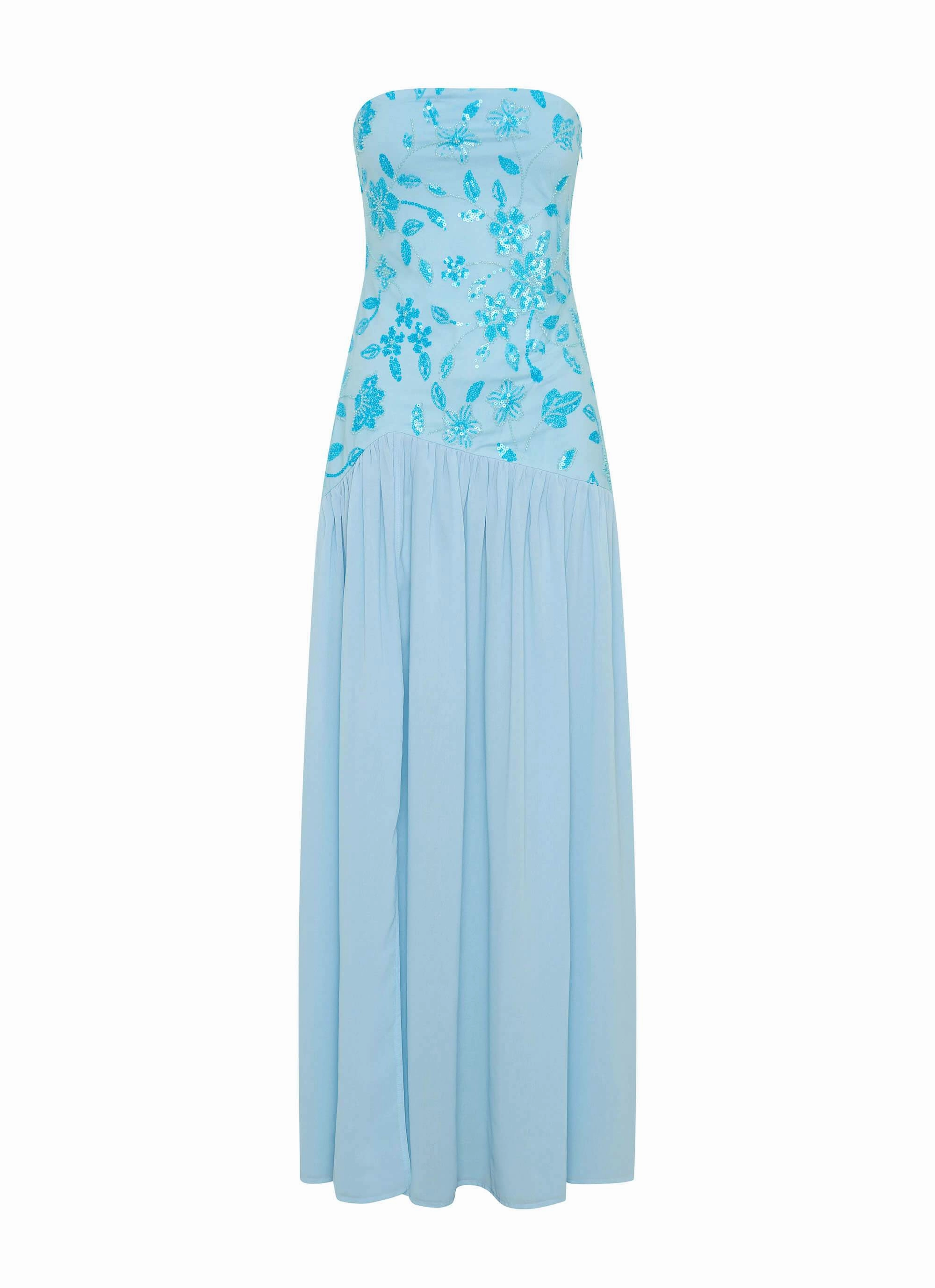 Formal Look Eden Strapless Beaded Maxi Dress - Blue