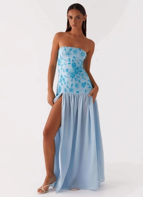 Eden Strapless Beaded Maxi Dress - Blue Fall Mood