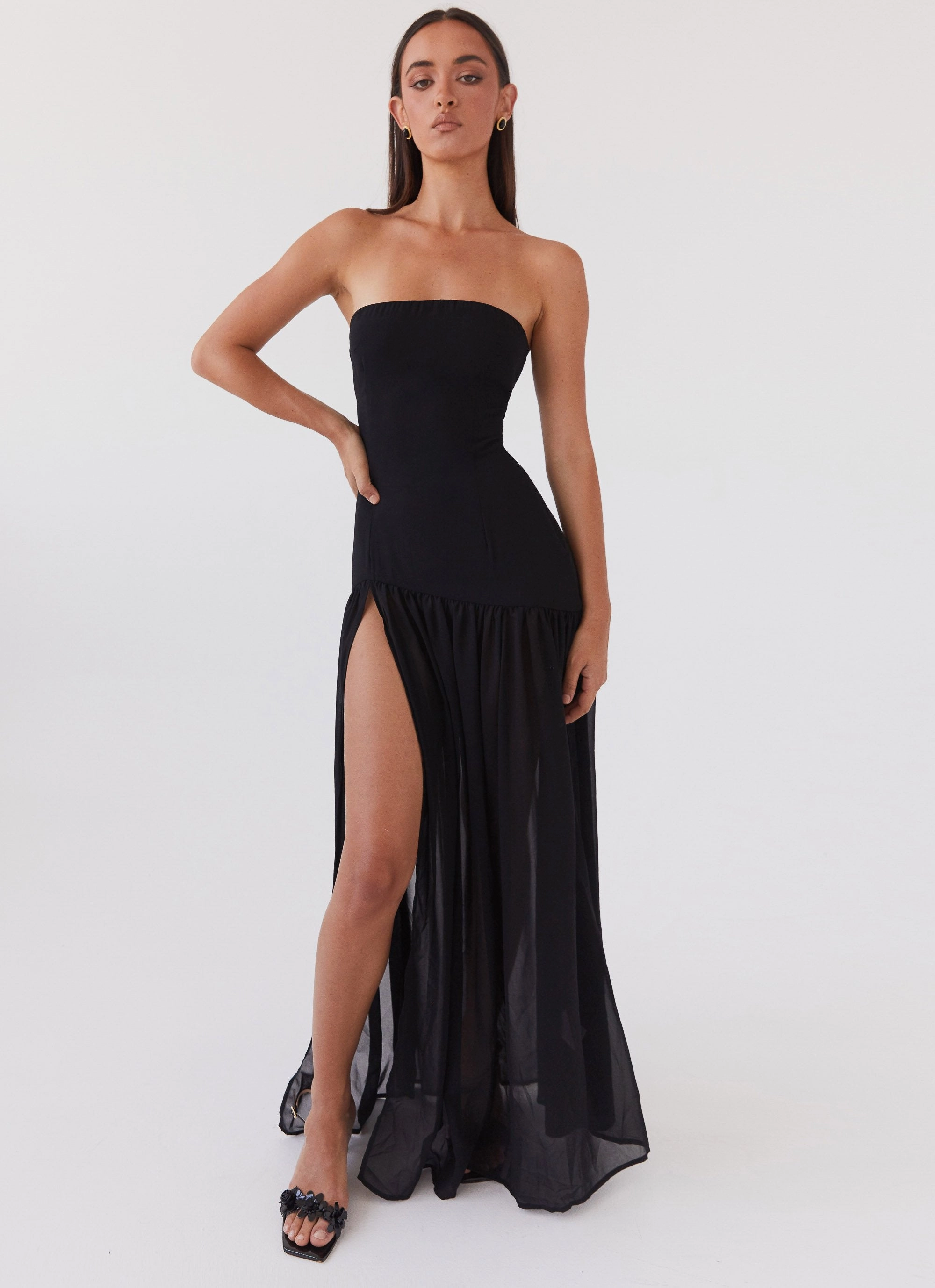 Glossy Detail All Day Look Eden Strapless Maxi Dress - Black