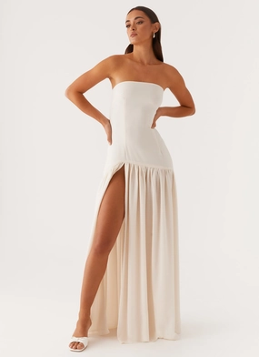 Eden Strapless Maxi Dress - Ivory Flow Line