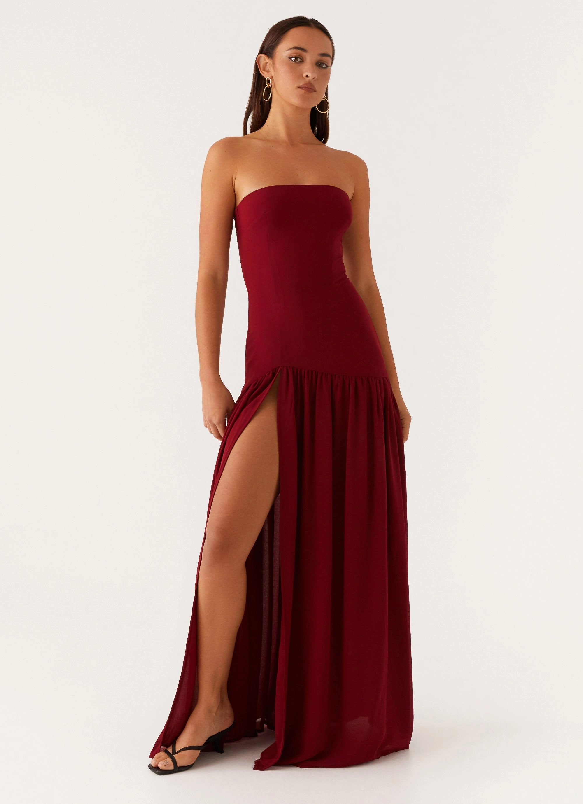 Sculpted Form Eden Strapless Maxi Dress - Maroon