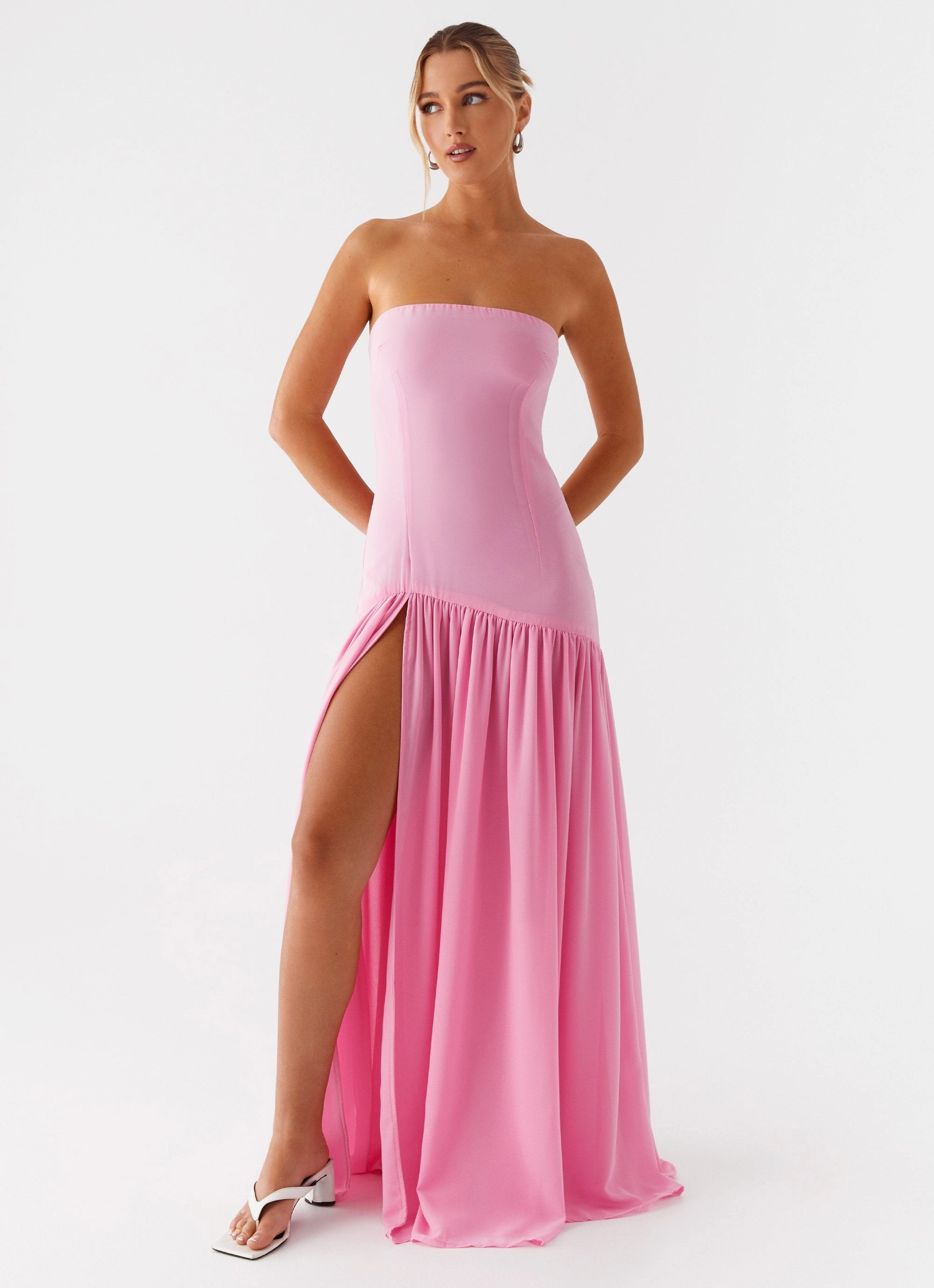 Simple Spirit Balloon-Sleeve Eden Strapless Maxi Dress - Pink