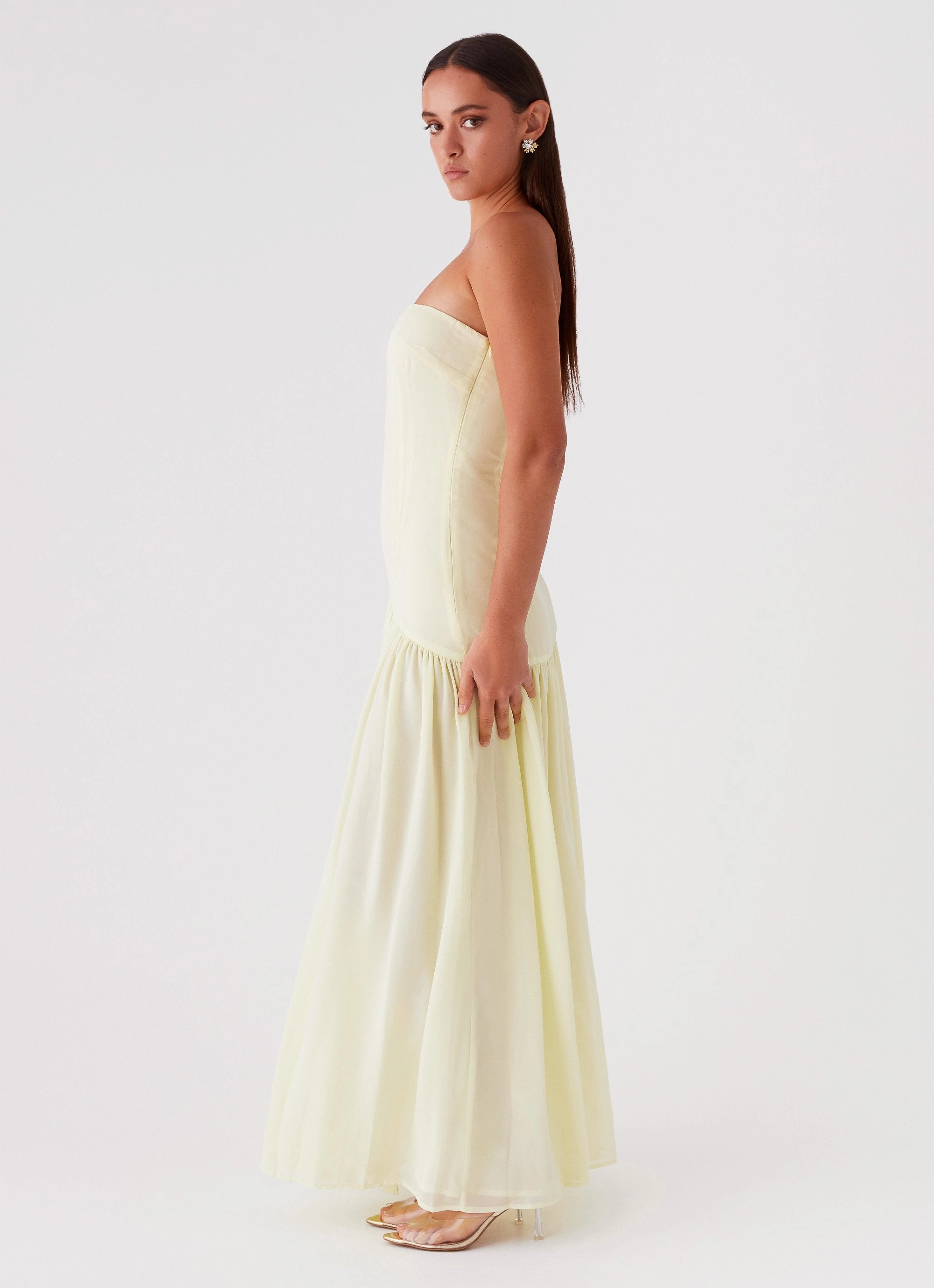 Day Outfit Subtle pattern Eden Strapless Maxi Dress - Yellow