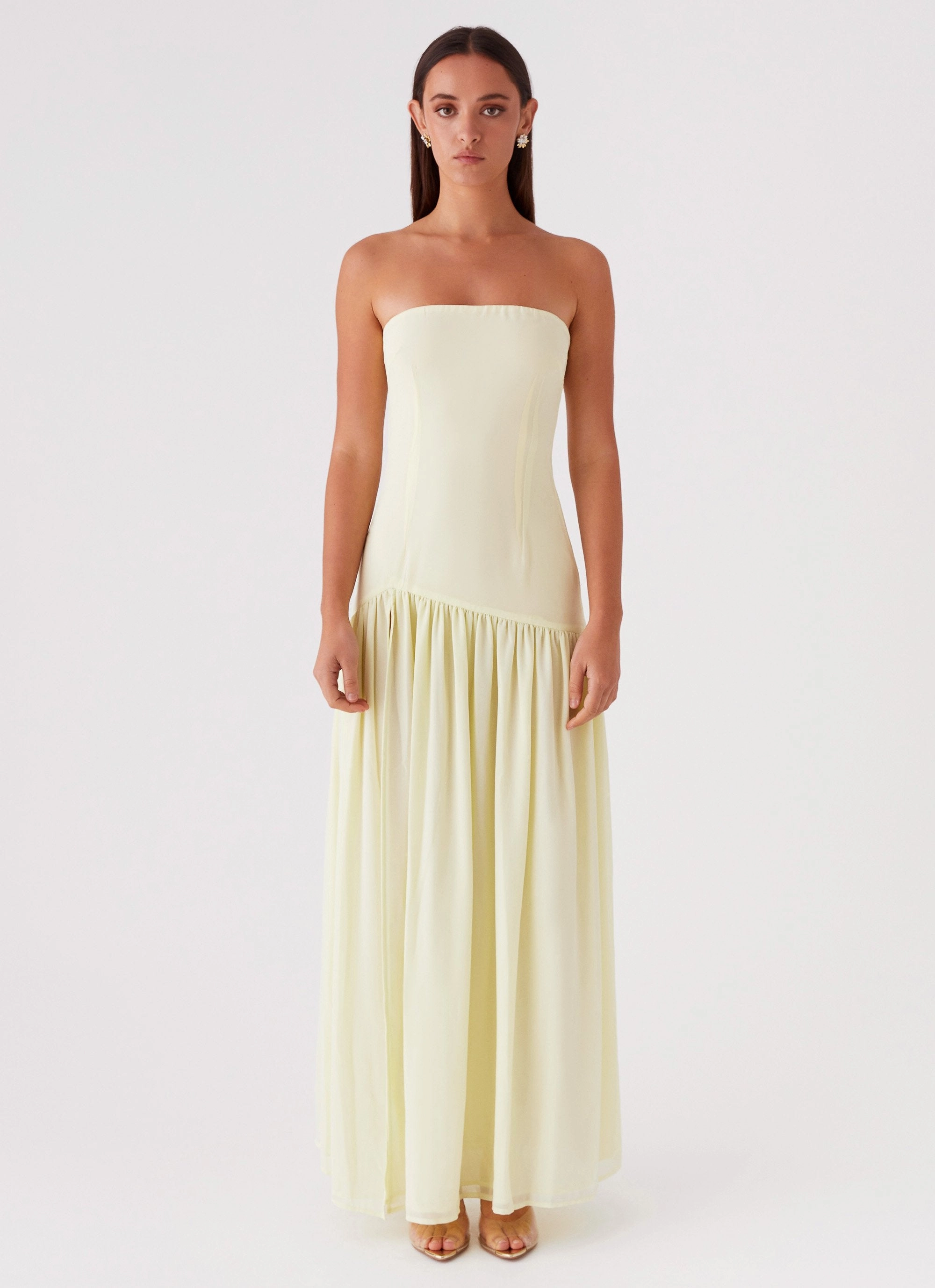 Side Tie Eden Strapless Maxi Dress - Yellow