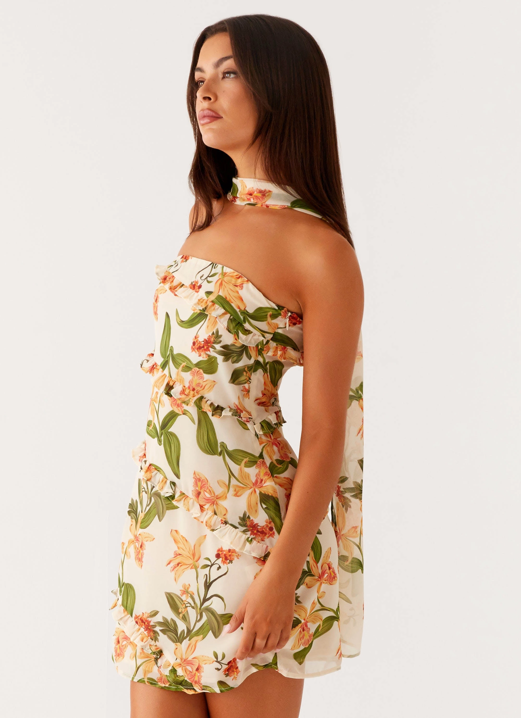 Edwina Strapless Mini Dress - Floral Print Soft Lines Classic Mood