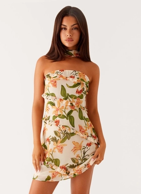 Edwina Strapless Mini Dress - Floral Print Luxurious Feel Walk Mood