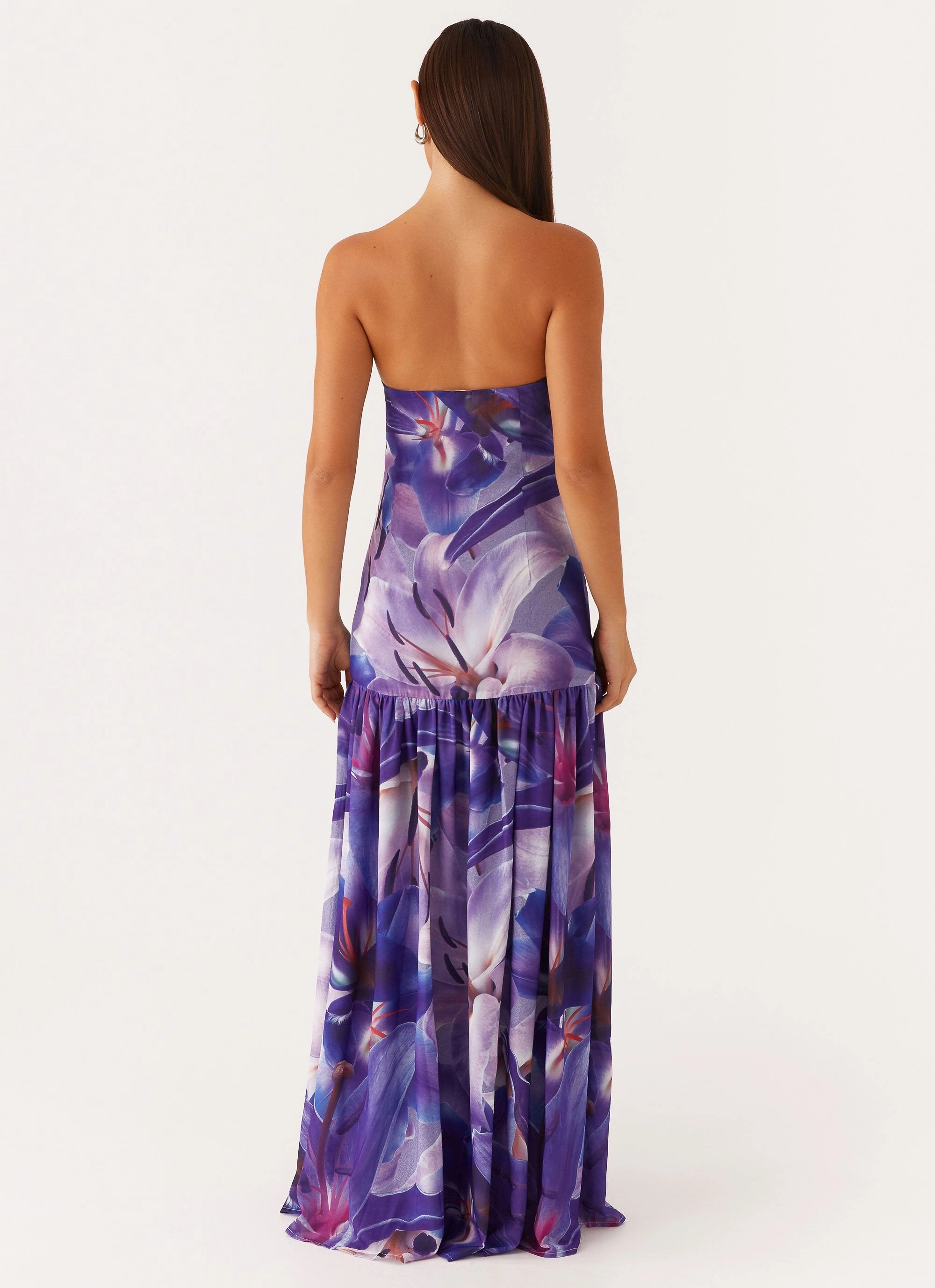 Eden Strapless Maxi Dress - Purple White Lilly Semi Formal