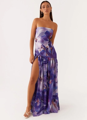 Eden Strapless Maxi Dress - Purple White Lilly Evening-Wear Comfortable and Chic