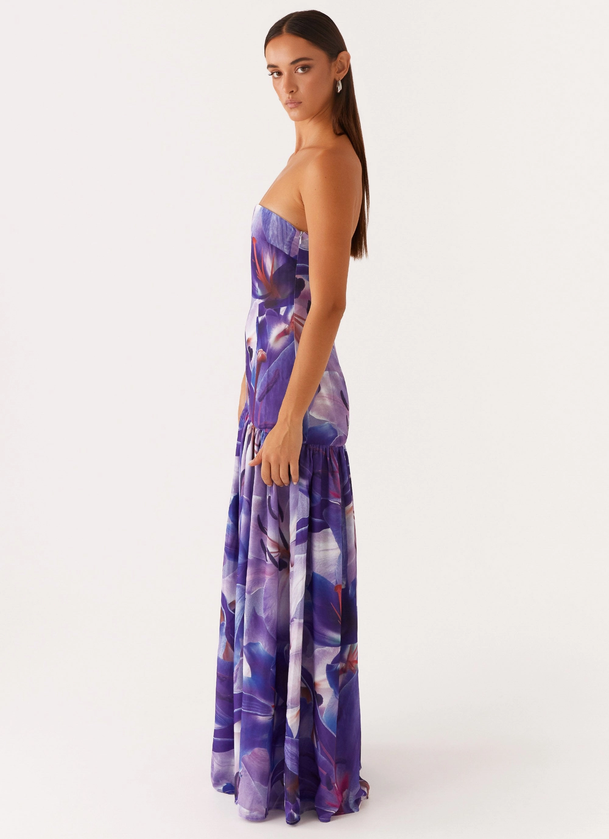 Stylish Vibe Eden Strapless Maxi Dress - Purple White Lilly