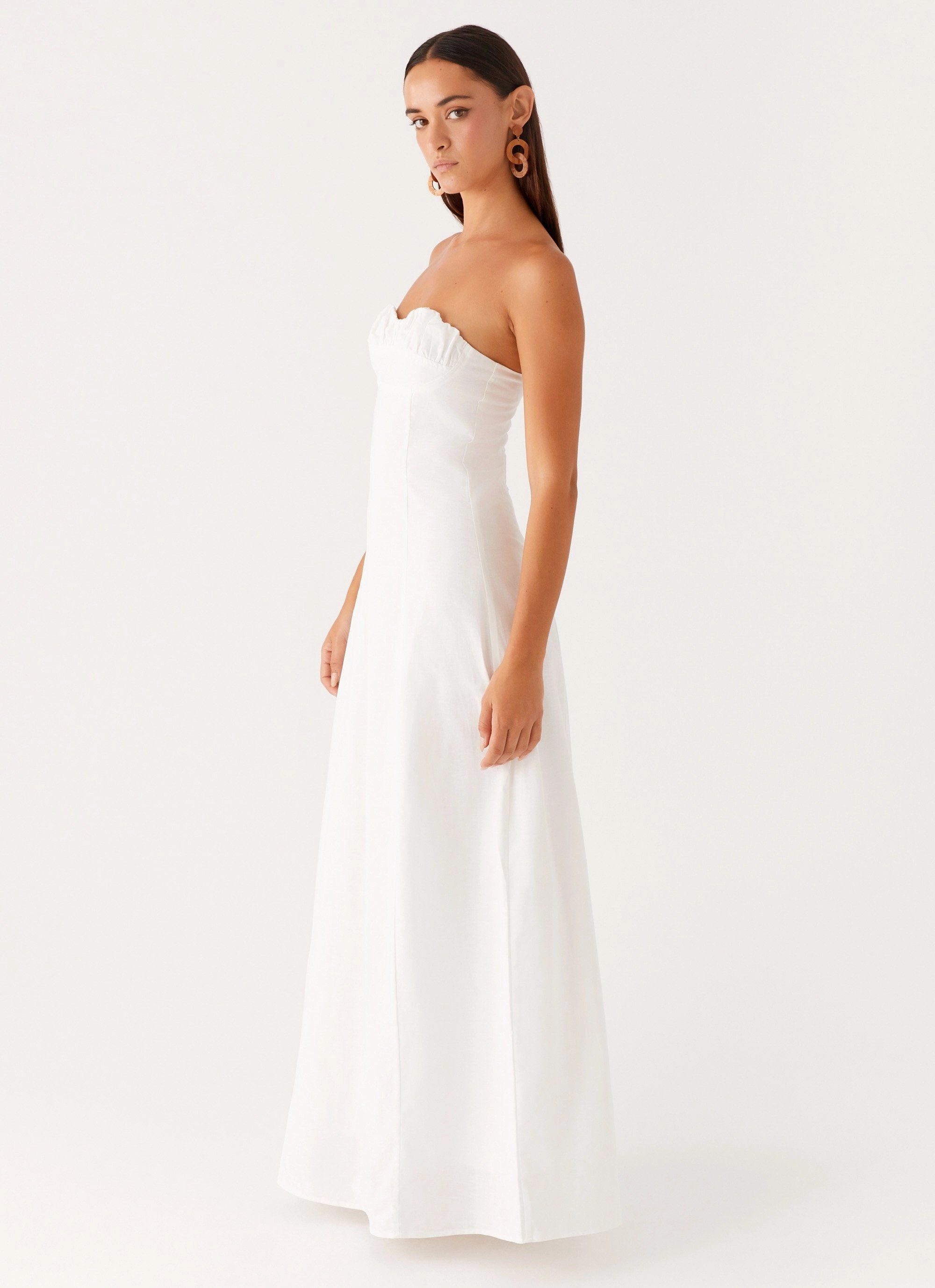 Edgy Look Tayla Linen Maxi Dress - White