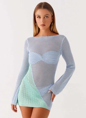 Estie Long Sleeve Crochet Mini Dress - Multi Neutral Mood Japan Cool