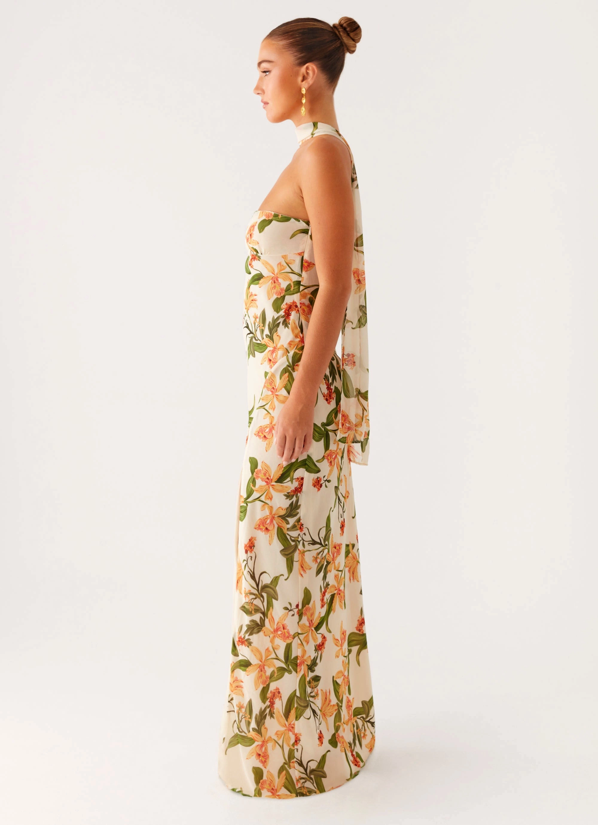 Gali Strapless Maxi Dress - Floral Print Neutral Feel