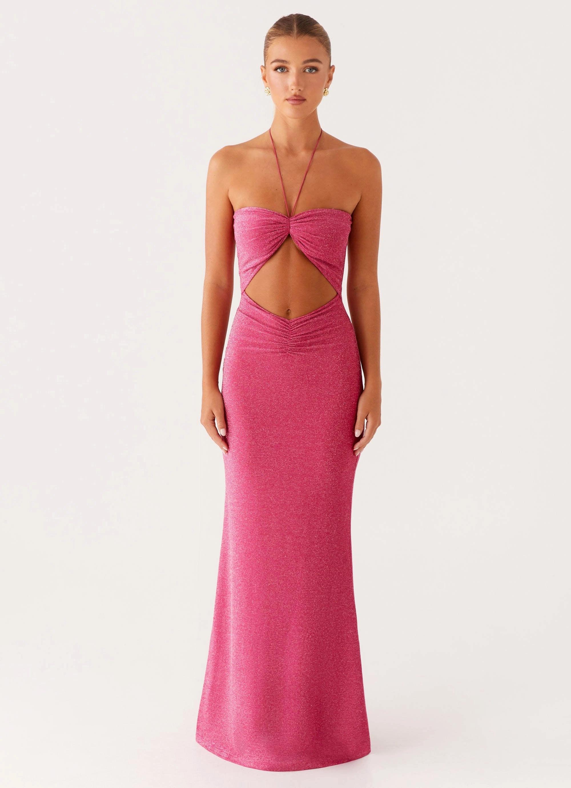 Heritage-Brand Statement Neck Lorenzo Maxi Dress - Raspberry