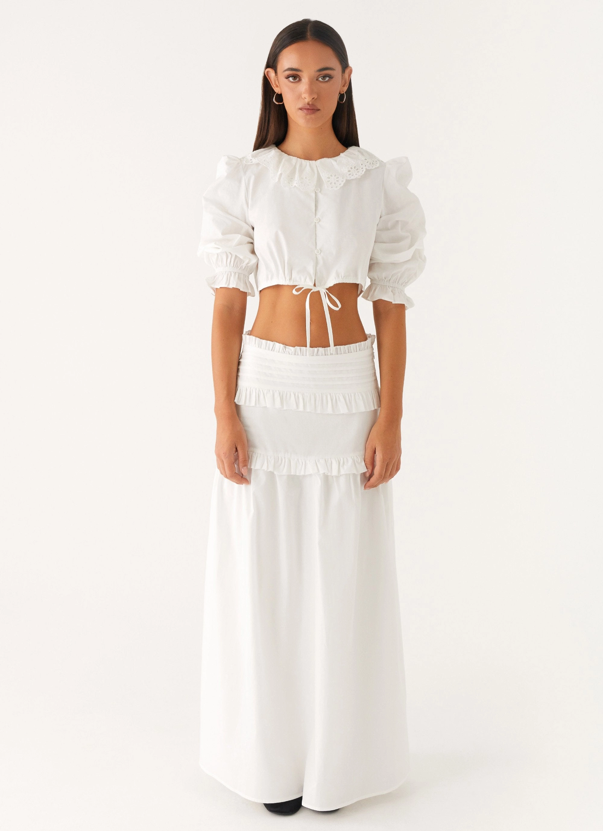 Breathable Outer Shell All Day Wear Effortless Tiered Maxi Skirt - White