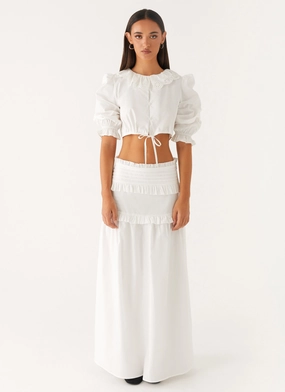 Breathable Outer Shell All Day Wear Effortless Tiered Maxi Skirt - White