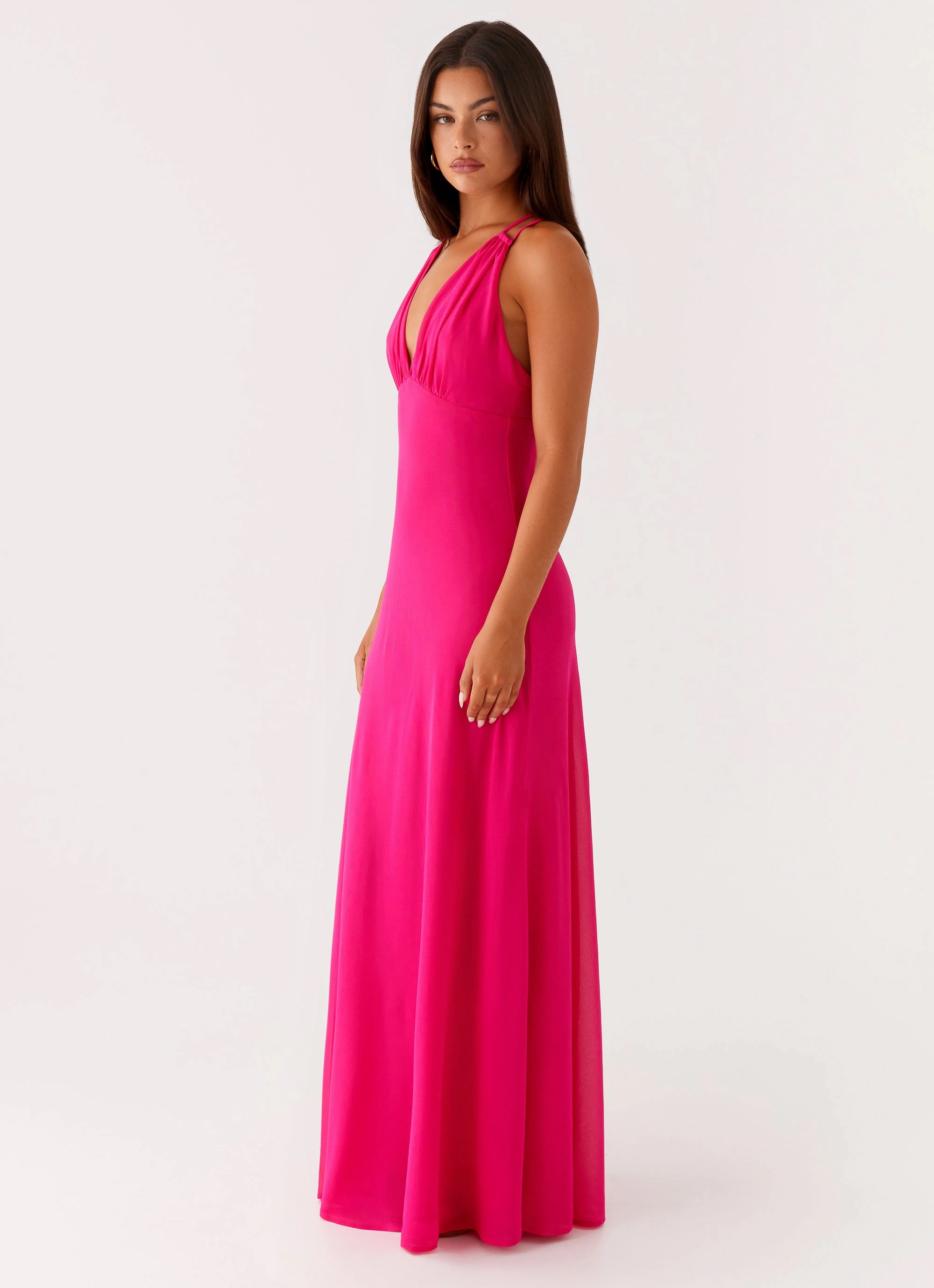 Tiered-Skirt Linen-Blend Kacia Maxi Dress - Fuchsia
