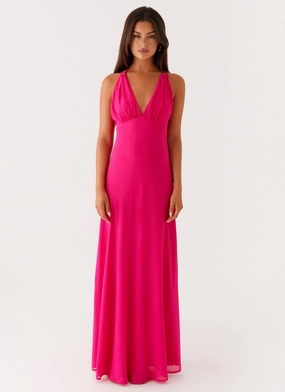 Kacia Maxi Dress - Fuchsia Relaxed Movement Crisp Silhouette