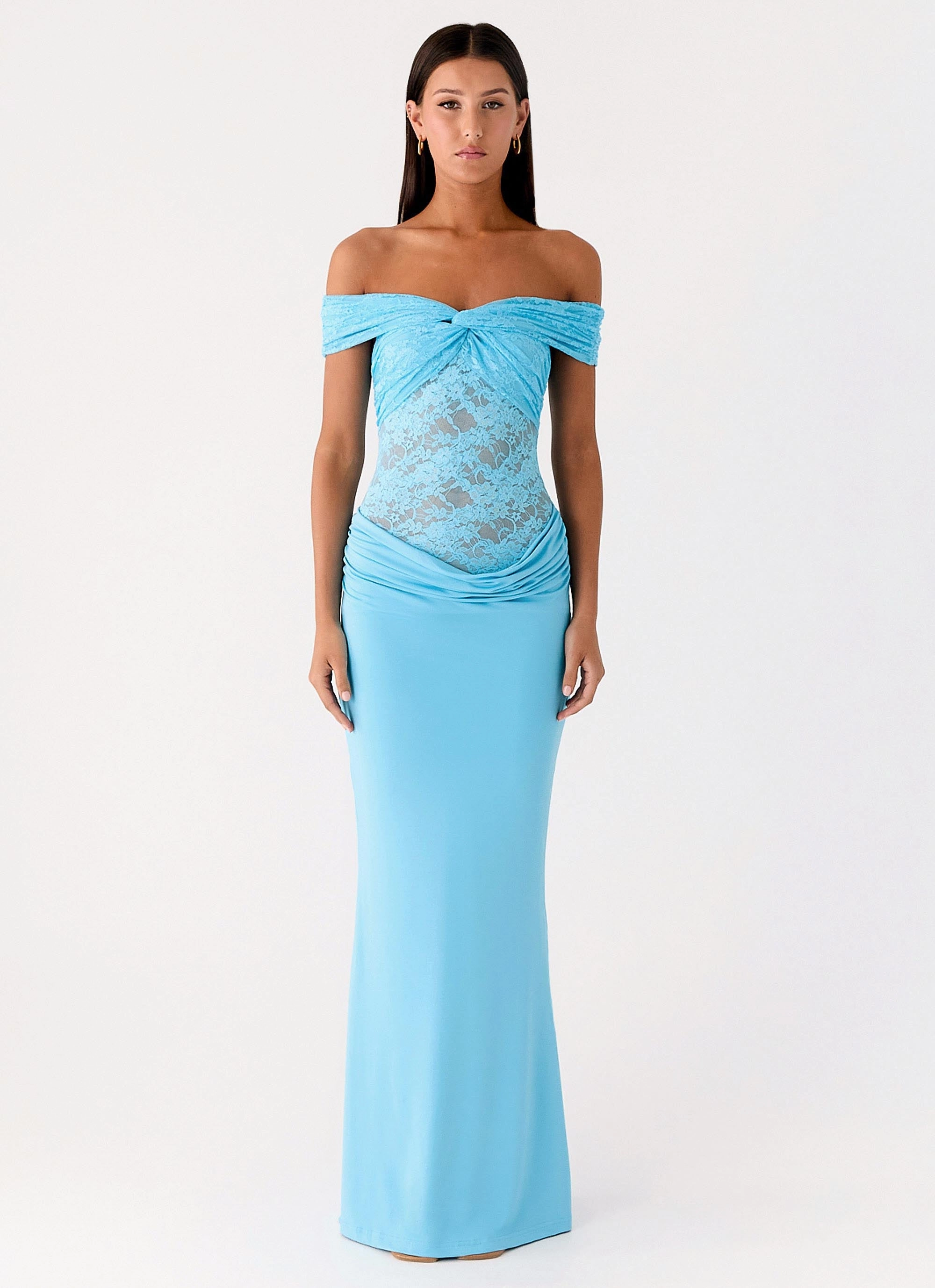 Either Way Maxi Dress - Turquoise Blue Tailored Waistband