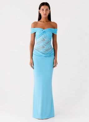 Either Way Maxi Dress - Turquoise Blue Tailored Waistband
