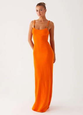 Elaina Knit Maxi Dress - Orange Elegant Waistband Fit