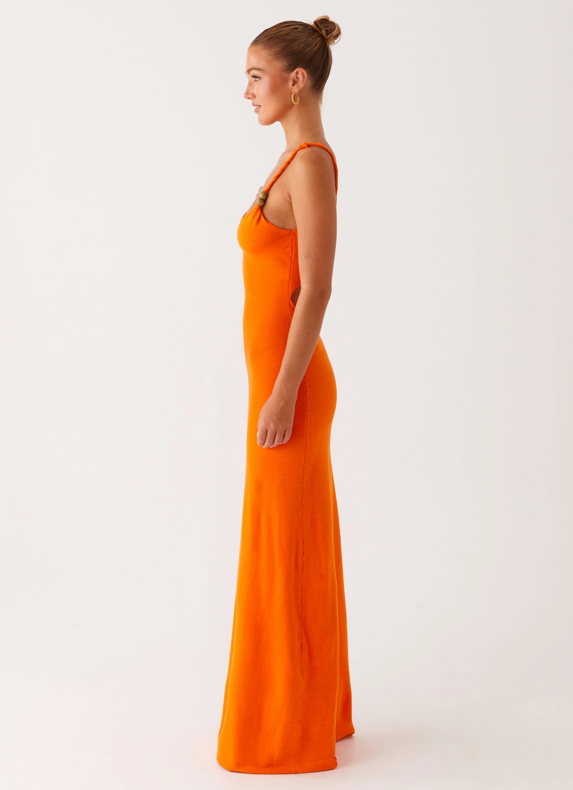 Elaina Knit Maxi Dress - Orange Front-Zip