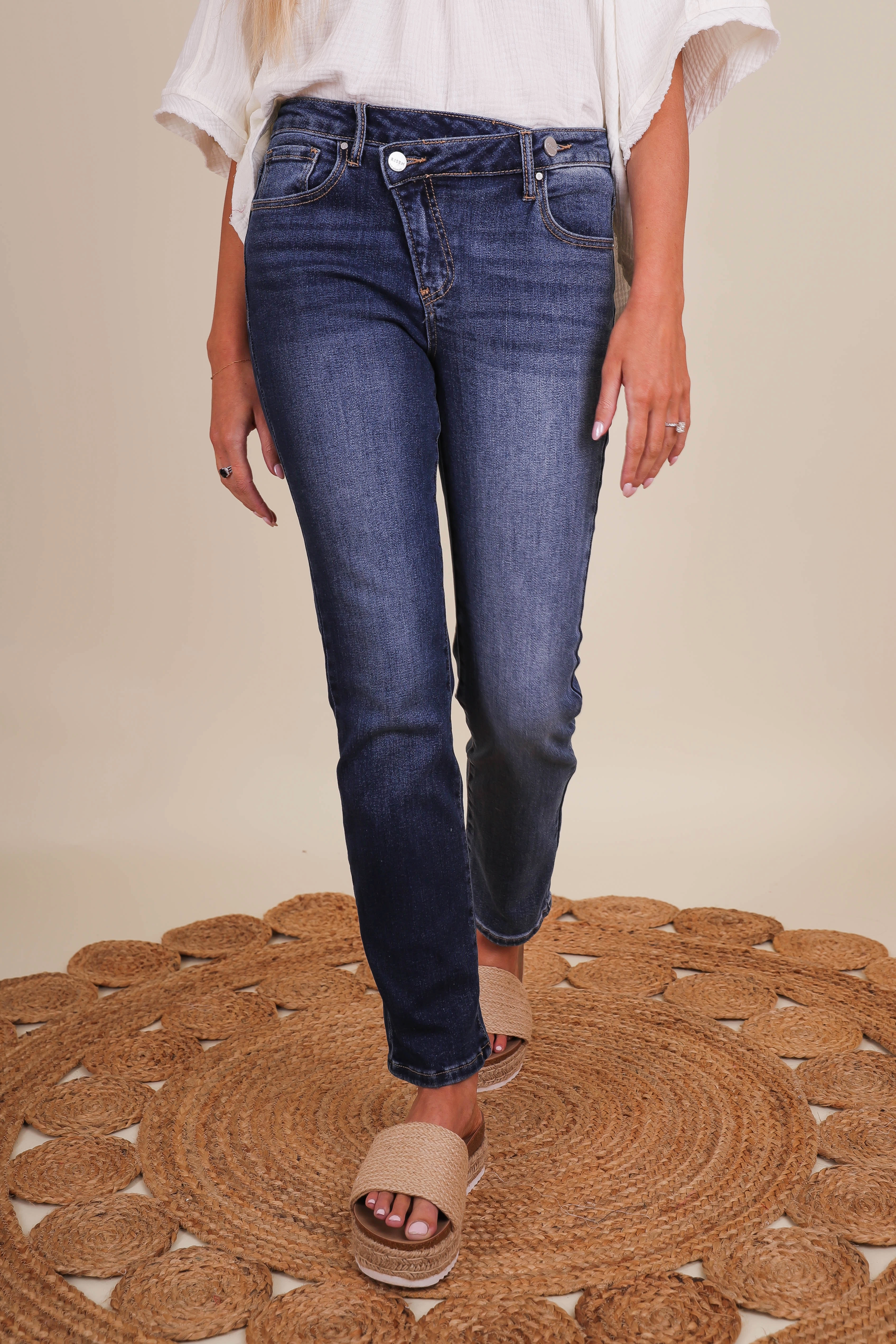 SoHo Girl Crossover Denim Frayed hem stain resistant coating