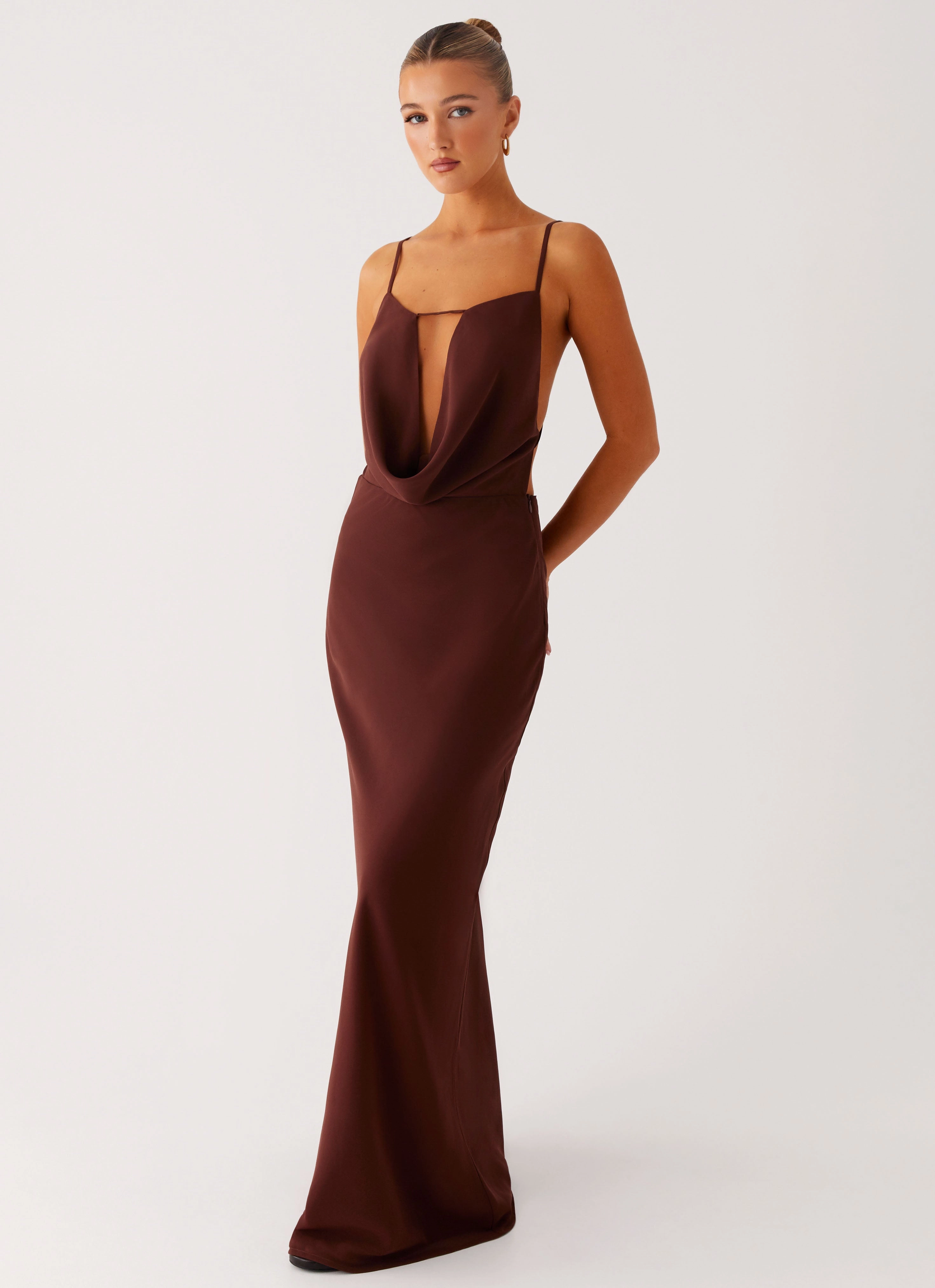 Elation Cowl Neck Maxi Dress - Chocolate Classic Move