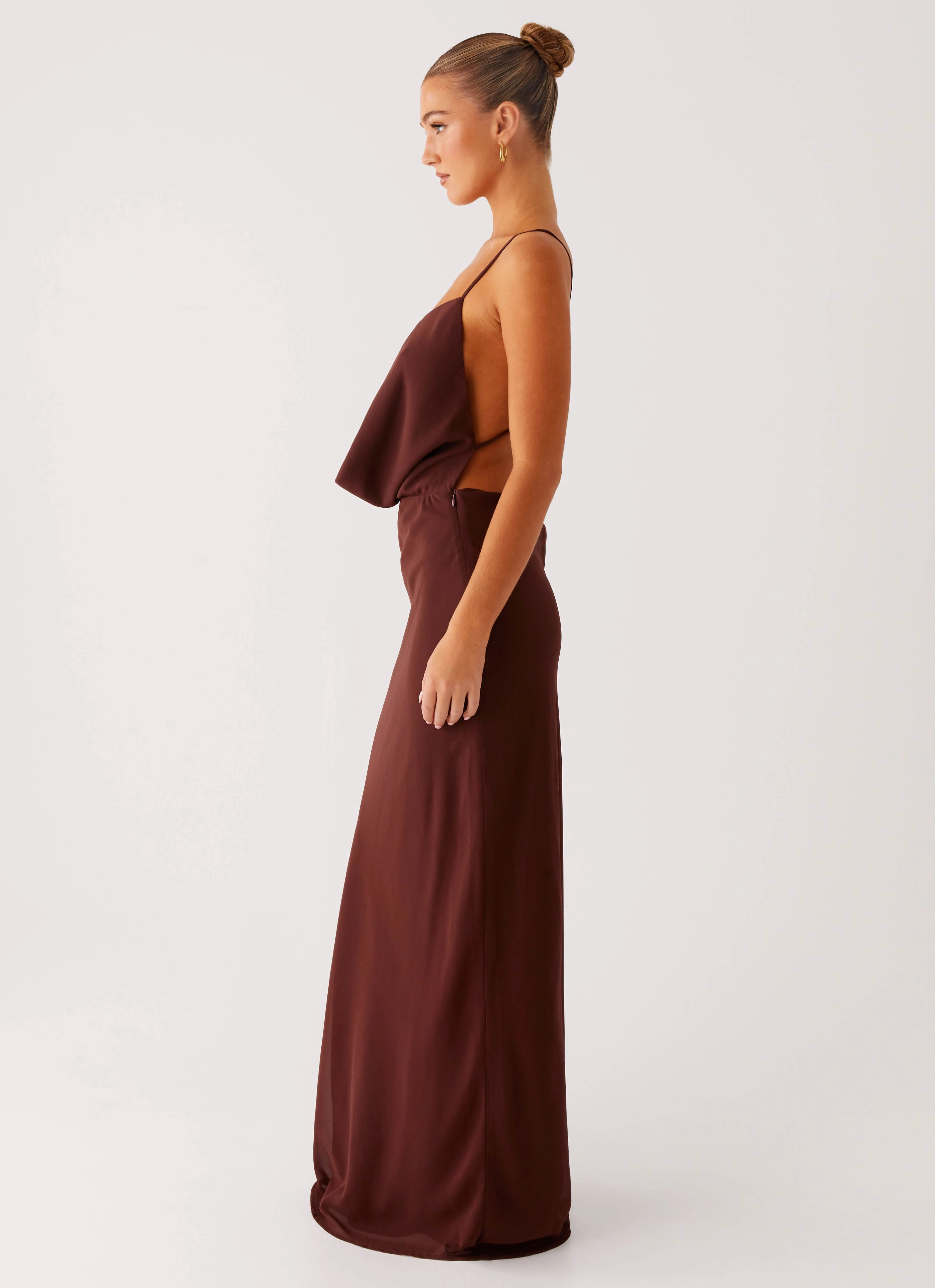 Elation Cowl Neck Maxi Dress - Chocolate Contrasting Detail