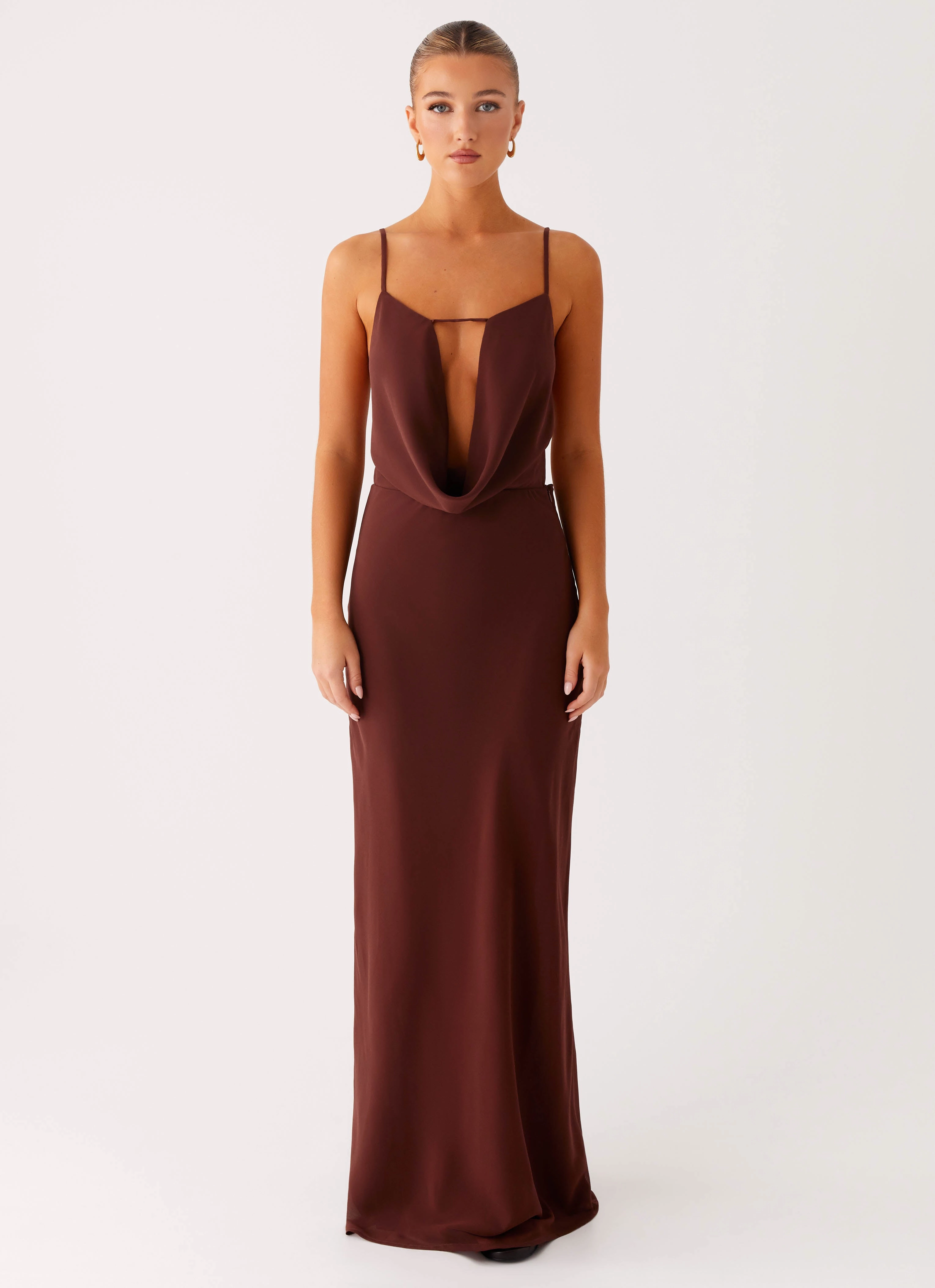 Minimal Core Elation Cowl Neck Maxi Dress - Chocolate