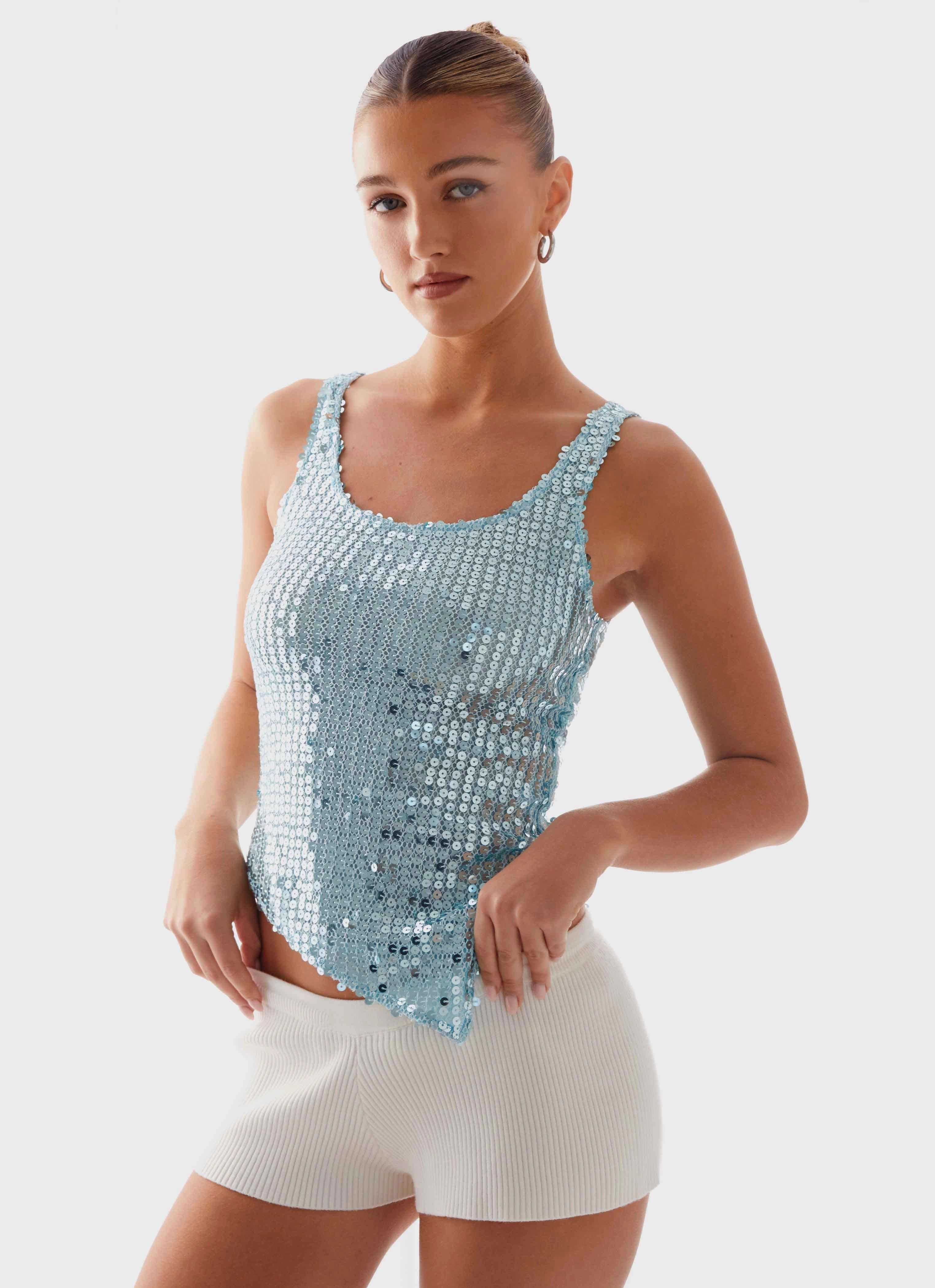 Snag Proof Weave Electra Sequin Tank - Turquoise