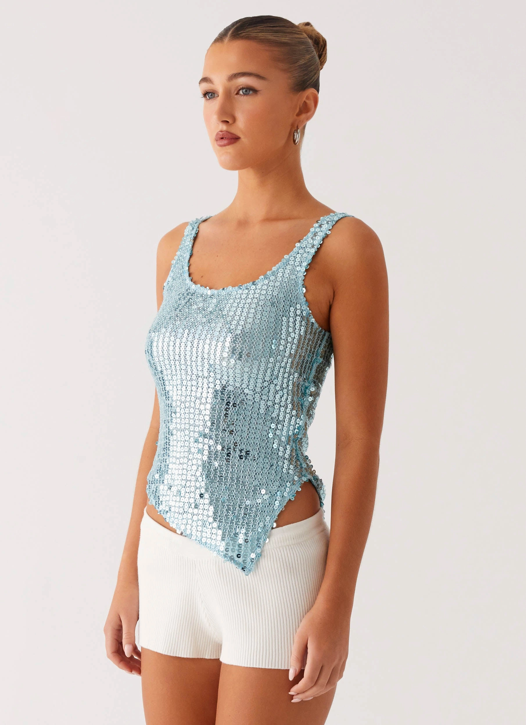 Electra Sequin Tank - Turquoise Thermal Insulation Slim Fit Design