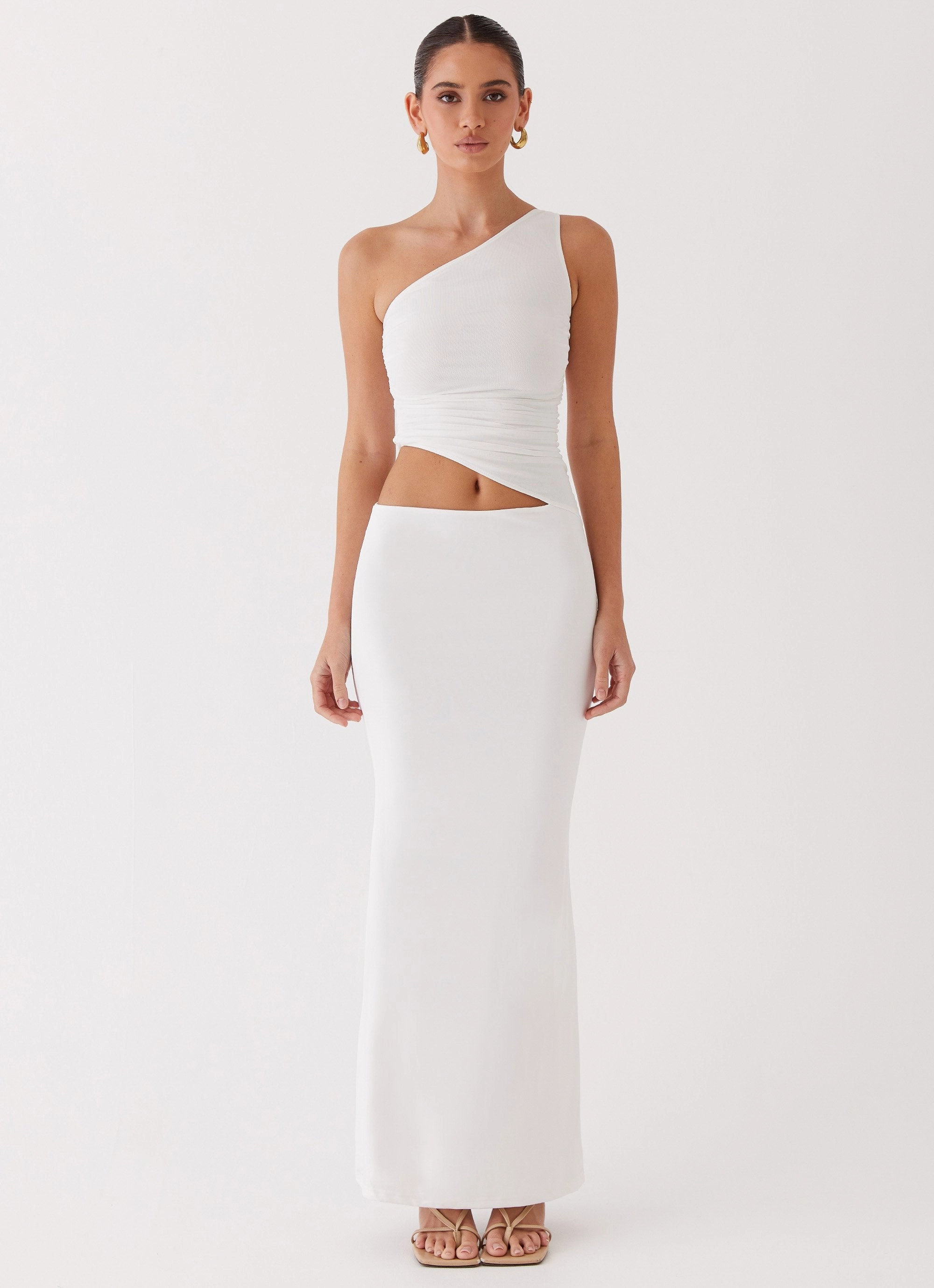 Seranella One Shoulder Maxi Dress - White Holiday Wear Minimalist-Trend